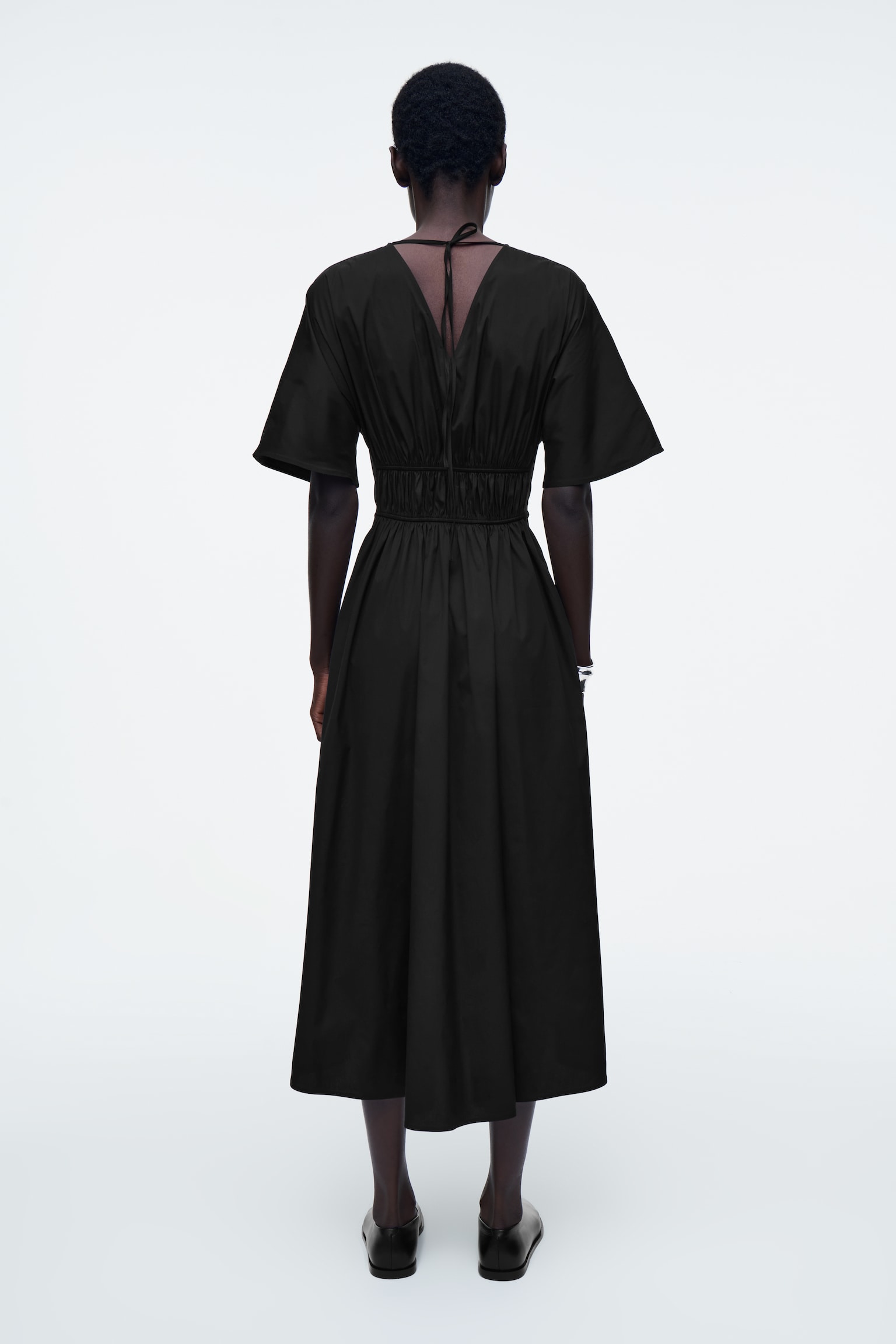 ROBE MIDI FRONCÉE AU DOS OUVERT - NOIR/PISTACHE - 5