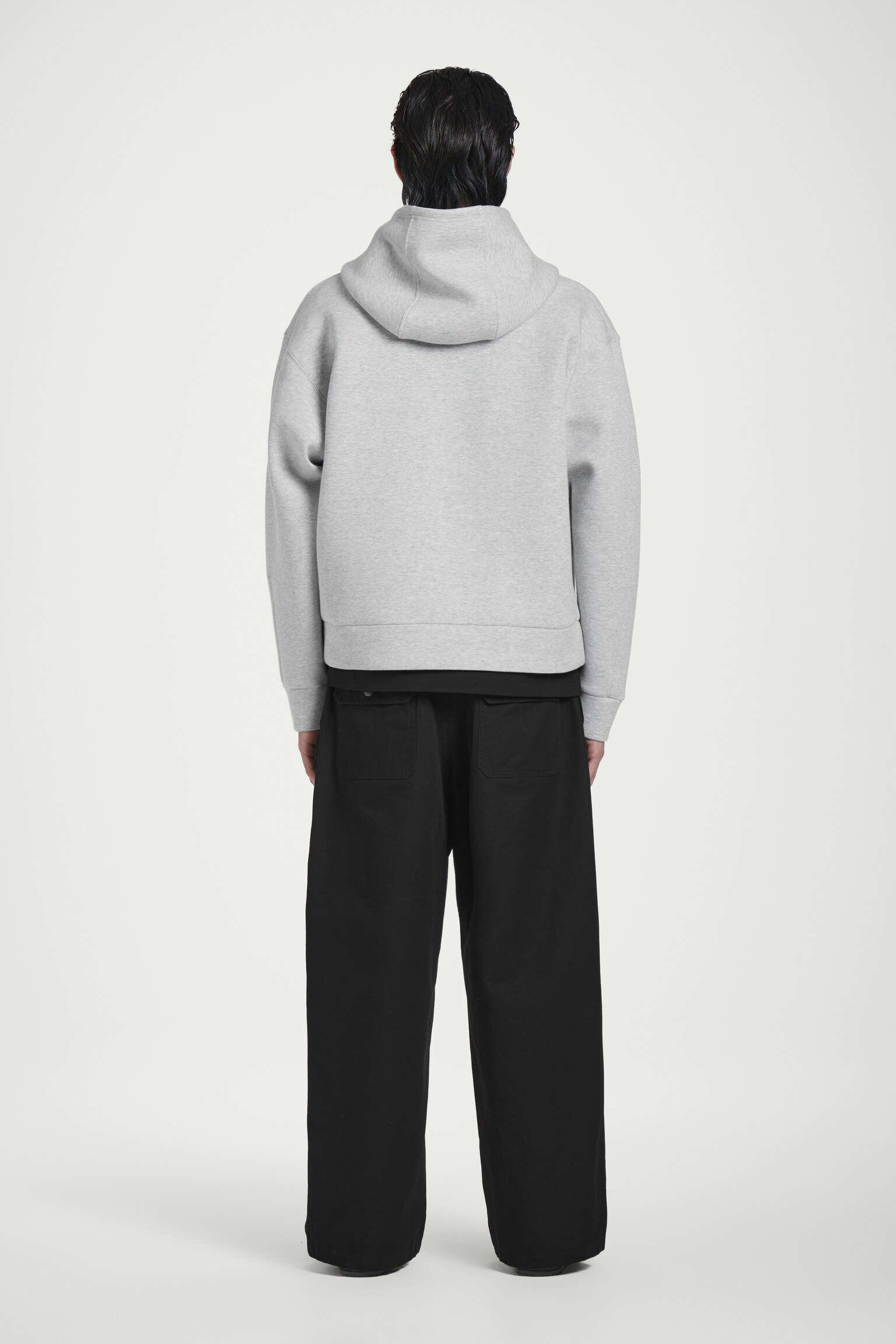 SWEAT À CAPUCHE OVERSIZE EN JERSEY DE NÉOPRÈNE - GRIS - 3