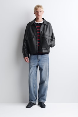 RELAXED JERSEY INTERLOCK LONG-SLEEVED T-SHIRT — NAVY / RED / STRIPED 2