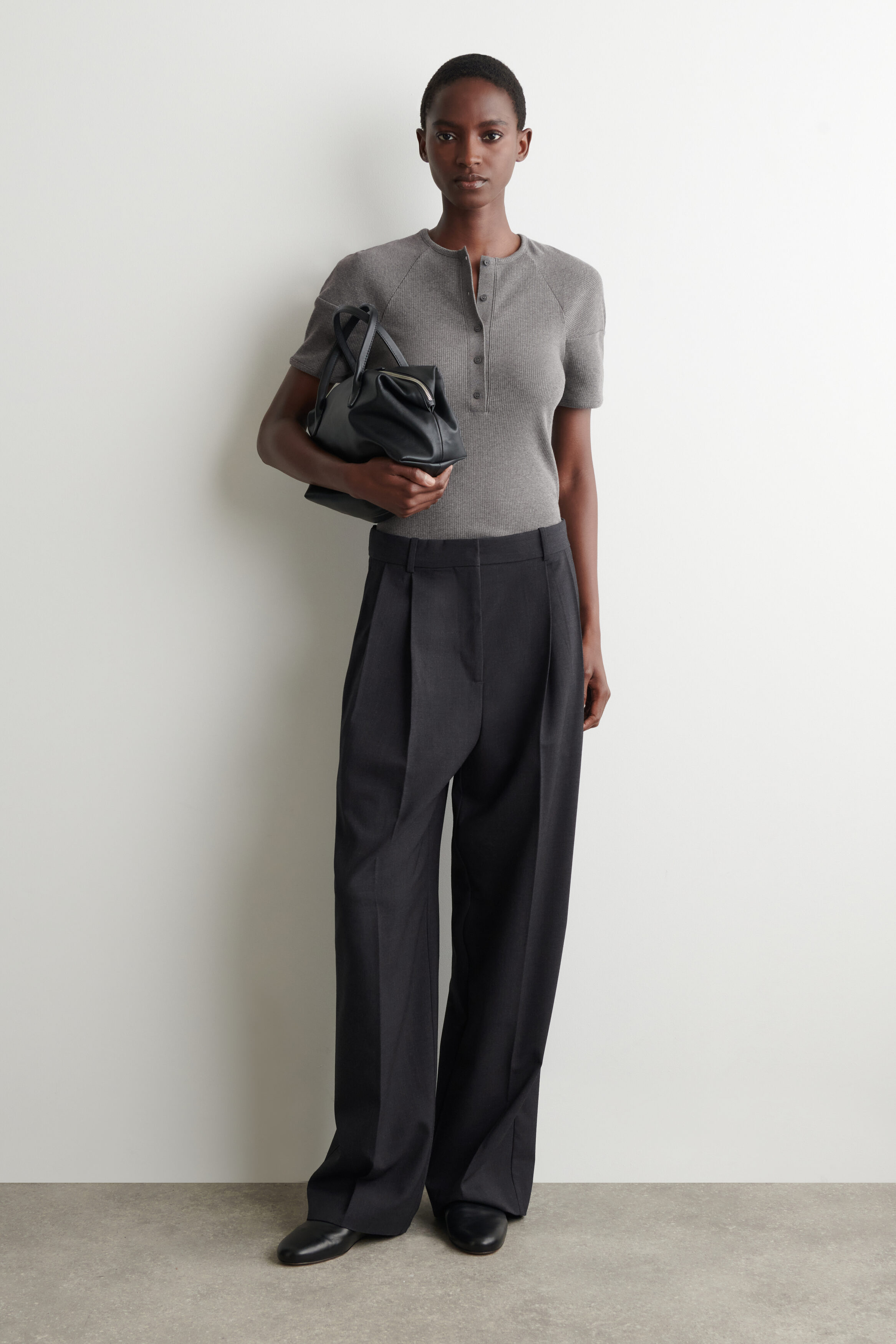 ROUNDED RIBBED JERSEY HENLEY TOP - GRAY MÉLANGE | COS US
