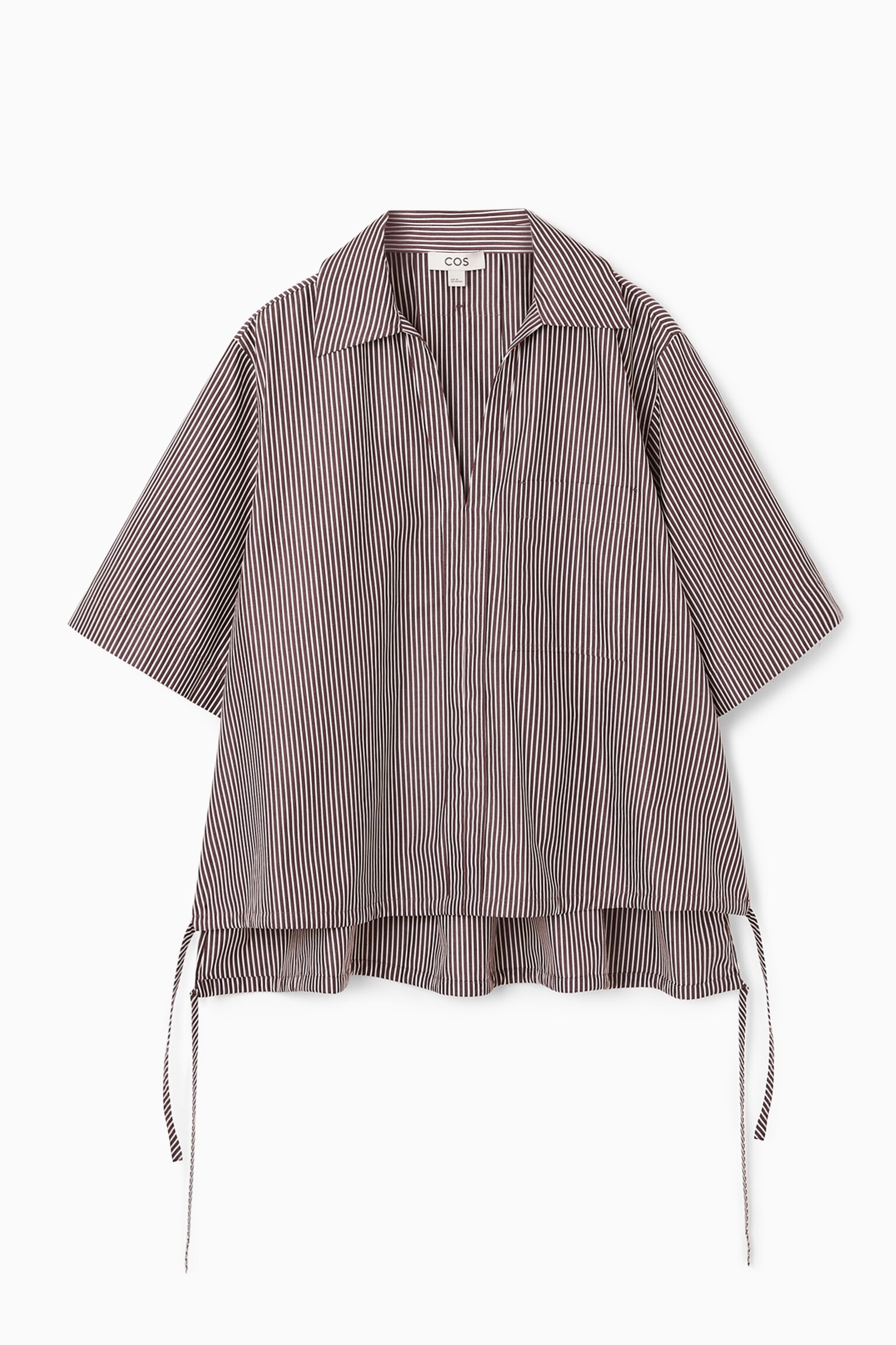 BLOUSE COL OUVERT OURLET AJUSTABLE - BRUN / RAYURES - 1