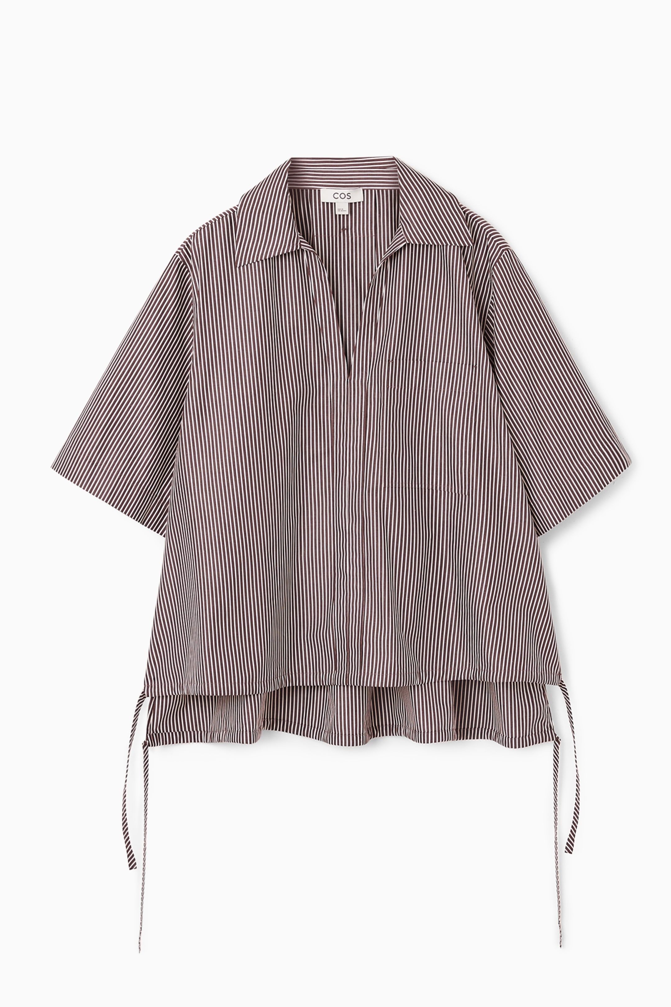 View larger image: OPEN-COLLAR DRAWSTRING BLOUSE - BROWN / STRIPED - Ladies | H&M GB 1