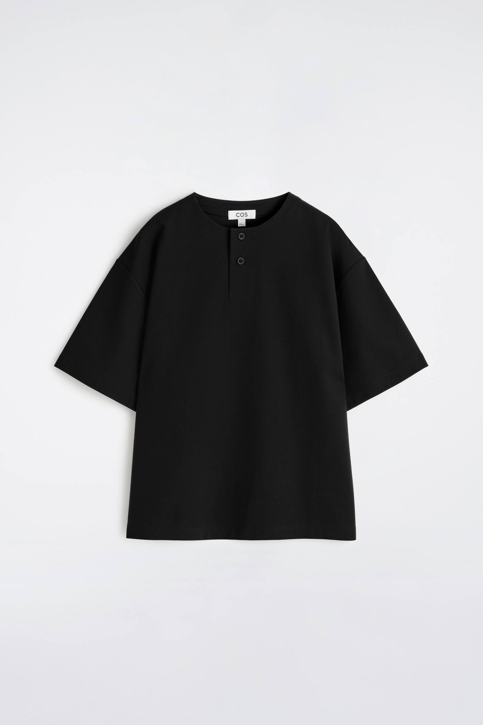 T-SHIRT HENLEY OVERSIZE EN JERSEY DE COTON - NOIR/BLANC - 2
