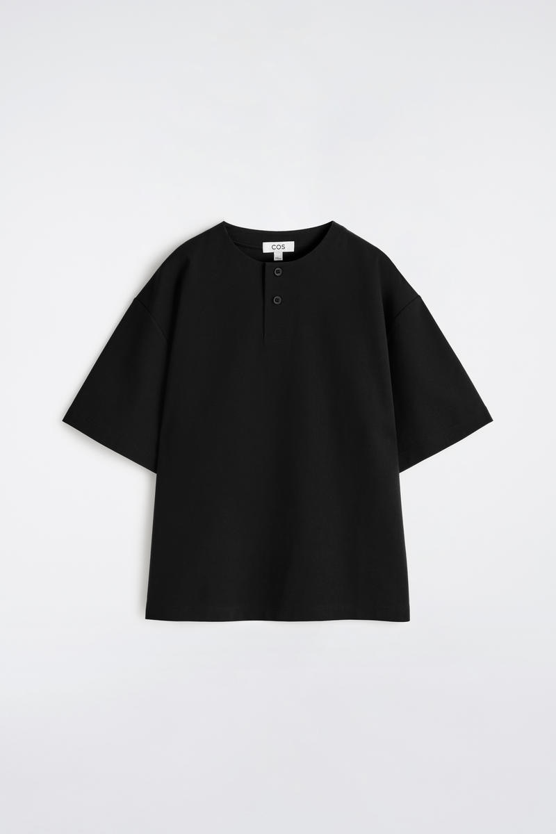 Oversized Cotton-Jersey Henley T-Shirt