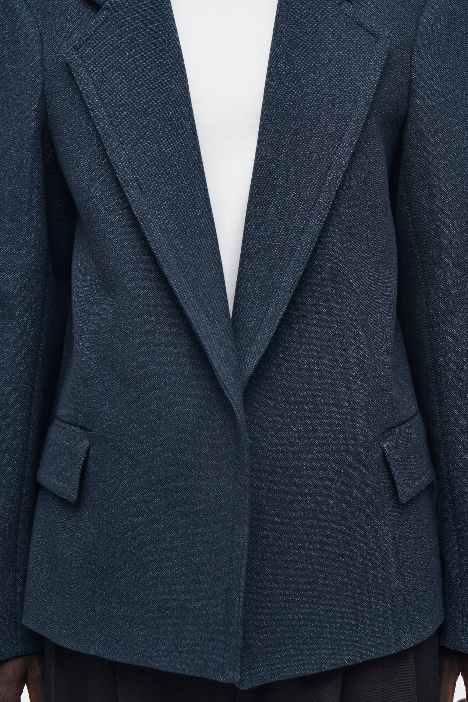 OVERSIZED EXAGGERATED-SHOULDER DENIM-LOOK BLAZER - DARK BLUE - 9