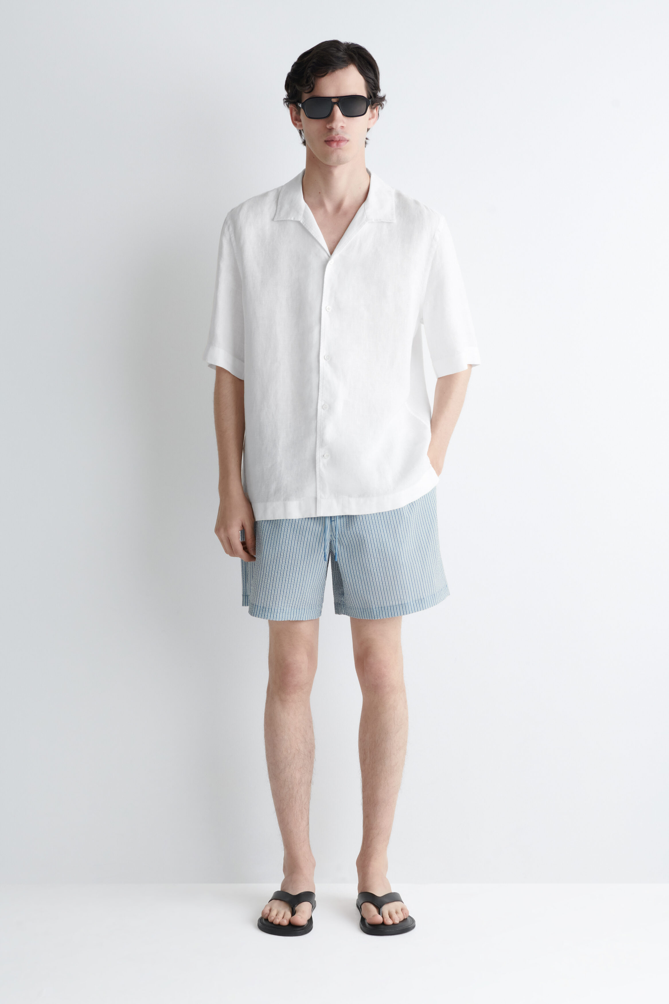 STRIPED SEERSUCKER DRAWSTRING SWIM TRUNKS - BLUE / STRIPED | COS US