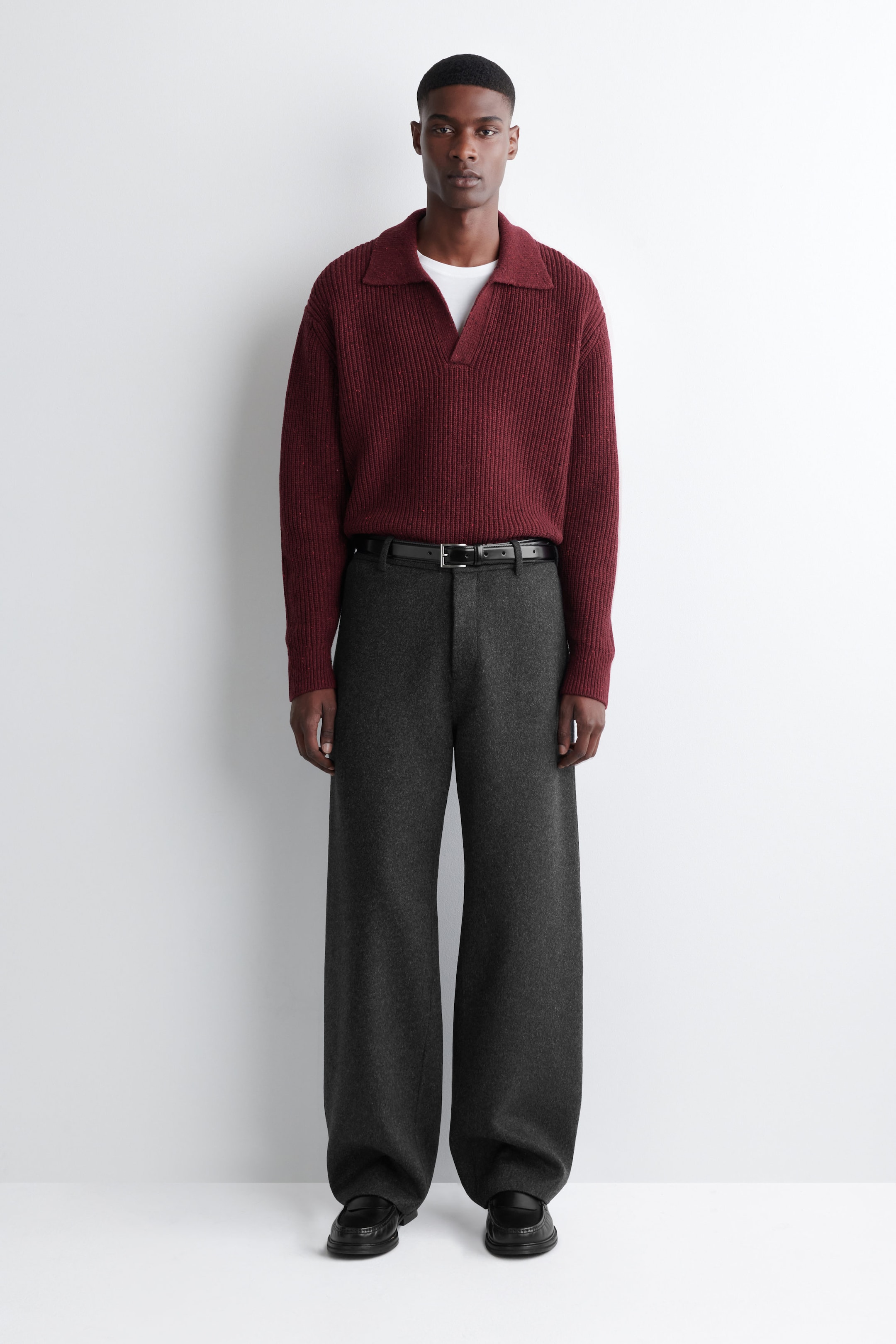 DONEGAL-EFFECT WOOL POLO SWEATER