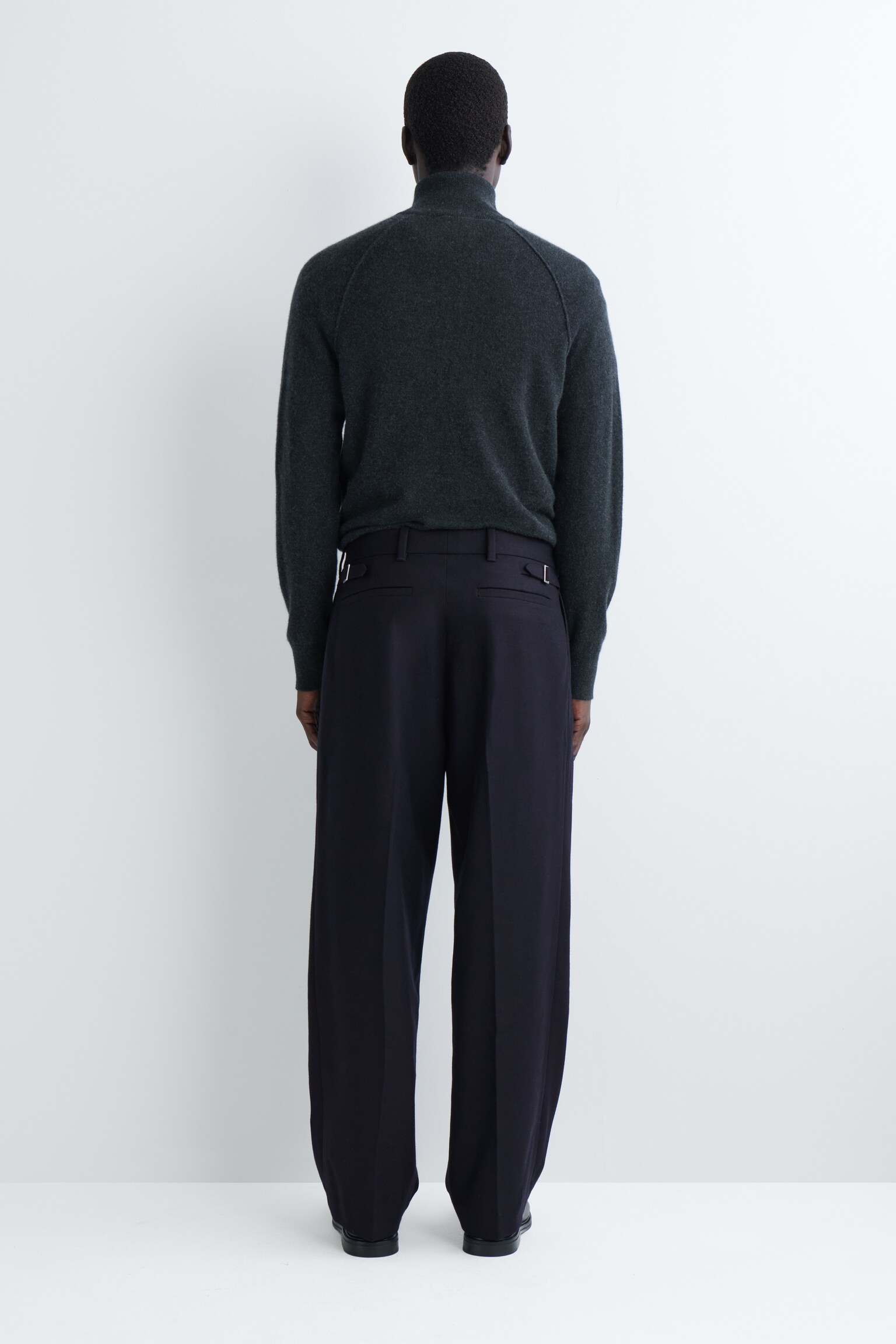 RELAXED WOOL STRAIGHT-LEG TROUSERS - NAVY/STONE - 4