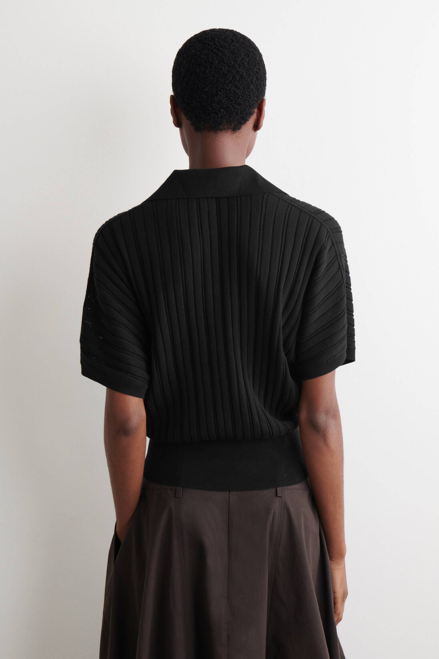 Плетено памучно поло с ажурна плетка - ЧЕРНО - 8