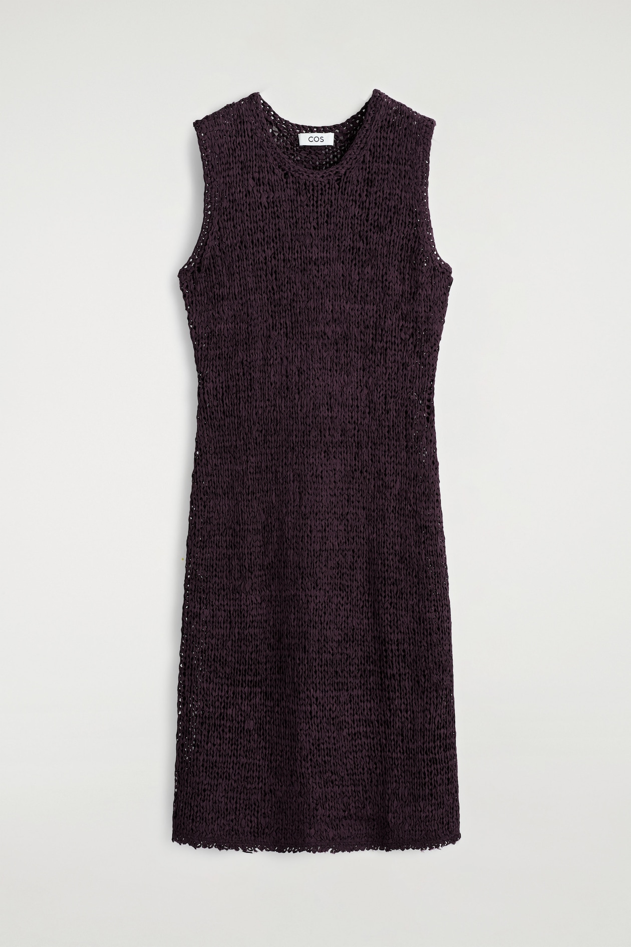 cos crochet dress COS ATELIER The hooded fishnet maxi dress, crochet-knitted from two-tone twisted yarn