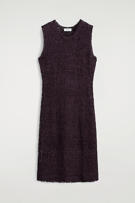 CROCHET-KNIT TAPE-YARN MIDI DRESS — BORDEAUX 7