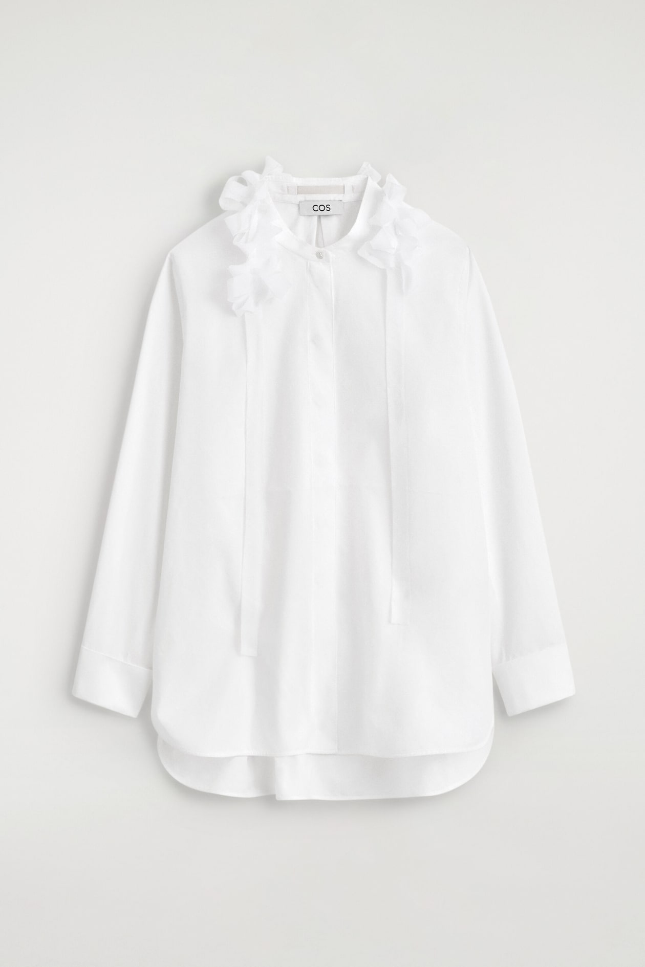 RUFFLED-COLLAR COTTON-SILK SHIRT — CHALK