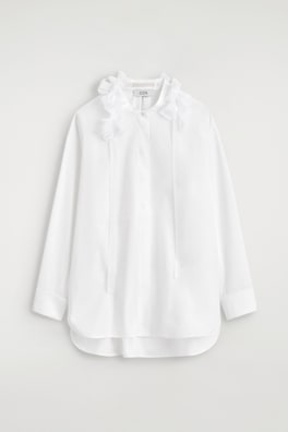 RUFFLED-COLLAR COTTON-SILK SHIRT — CHALK 8