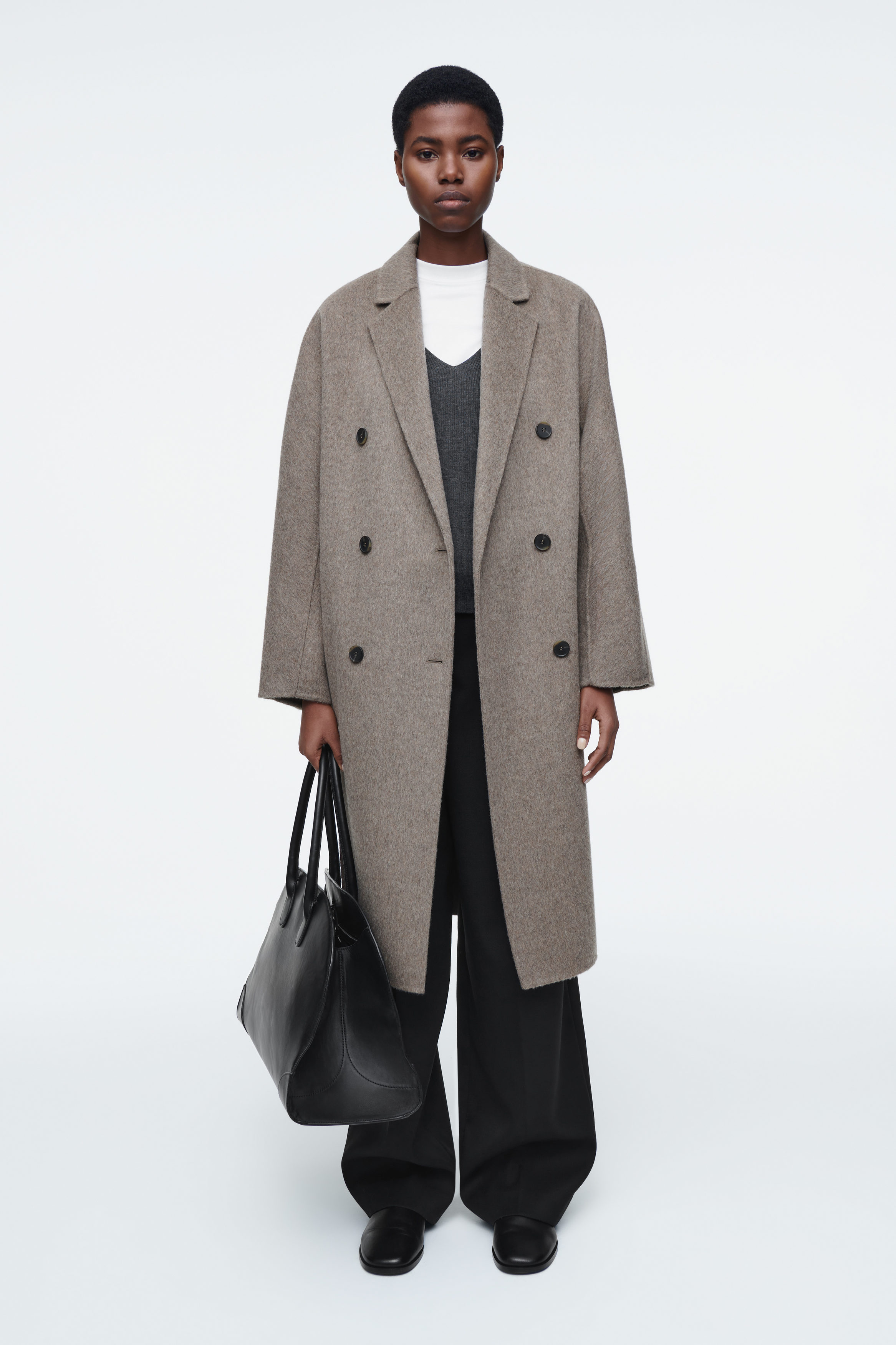 OVERSIZED DOUBLE-BREASTED WOOL COAT - DARK BEIGE | COS