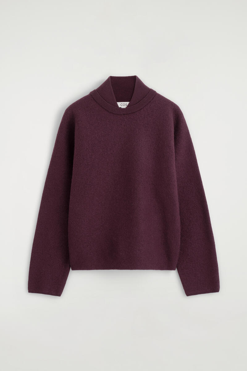 Layered-Collar Boiled Wool Sweater