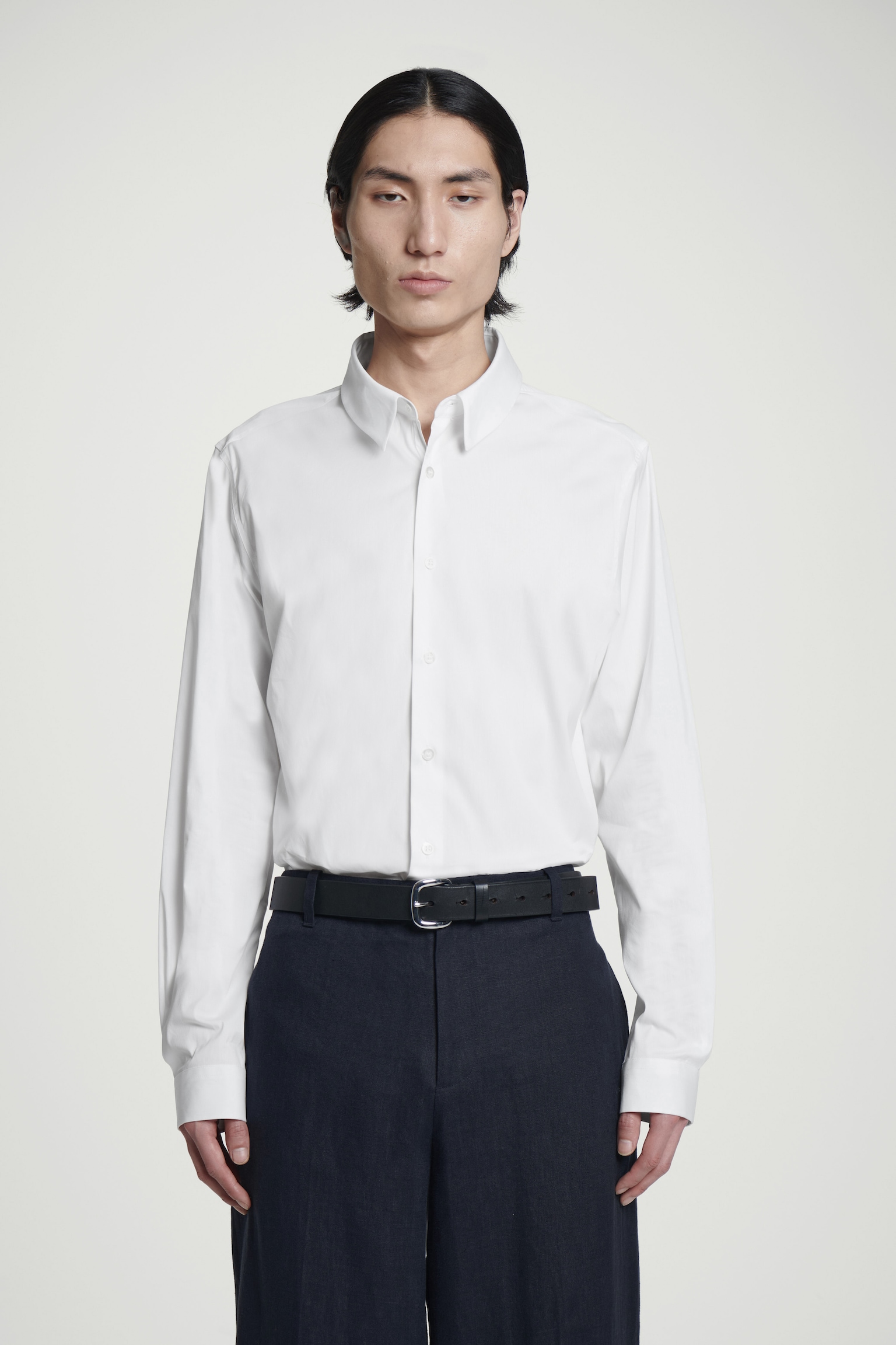 CAMICIA SARTORIALE IN POPELINE DAL TAGLIO SLIM - BIANCO/BLU NAVY/BLU / RIGHE - 1