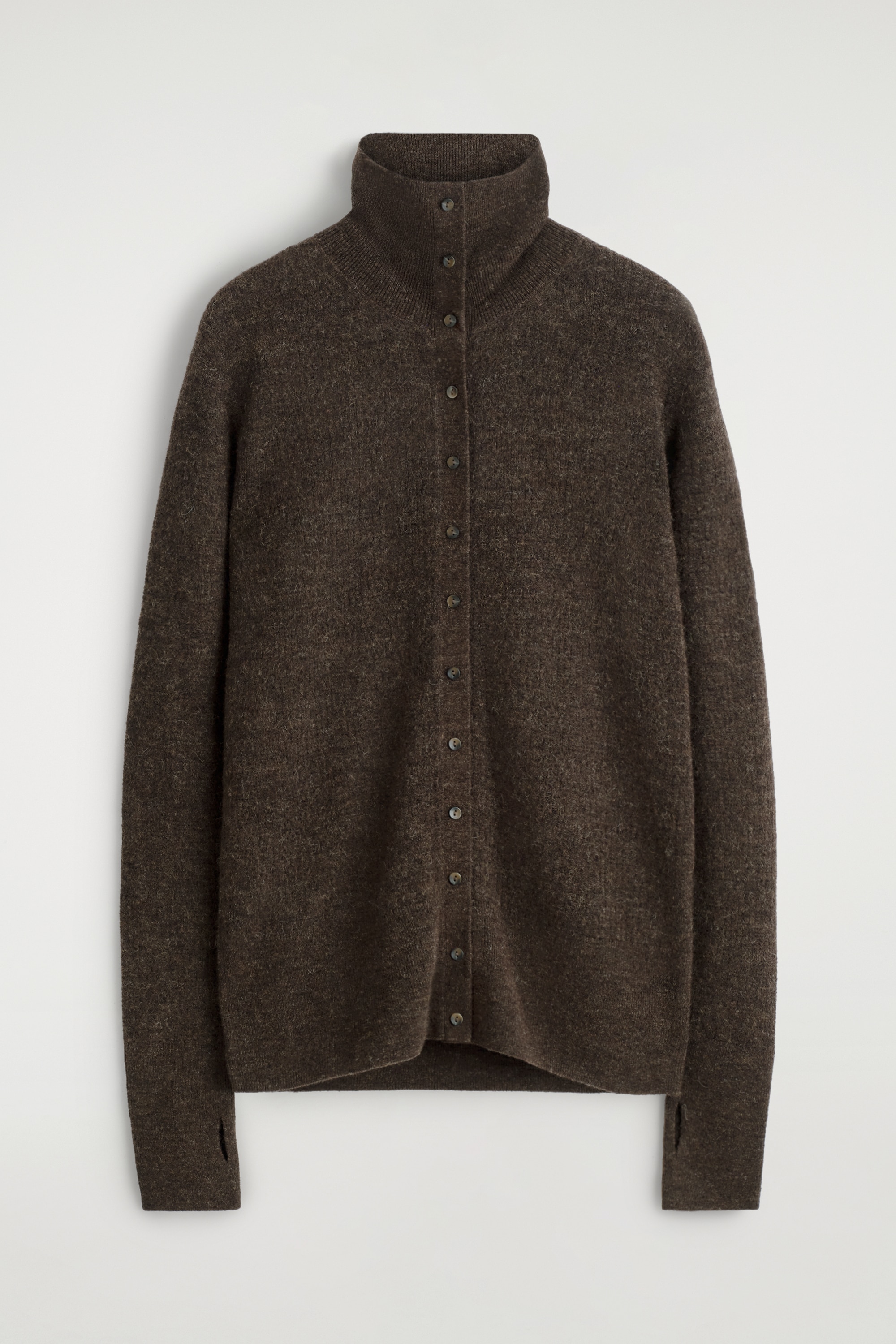 ALPACA MERINO WOOL HIGH-NECK CARDIGAN - HNEDÁ MELÍROVANÁ/NAVY MÉLANGE