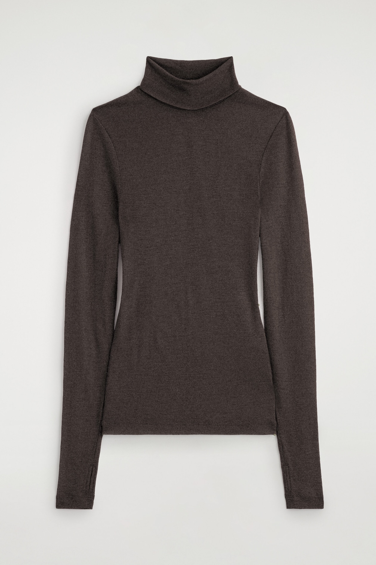 MERINO WOOL TURTLENECK TOP — CHOCOLATE MÉLANGE