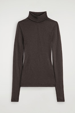 MERINO WOOL TURTLENECK TOP — CHOCOLATE MÉLANGE 8