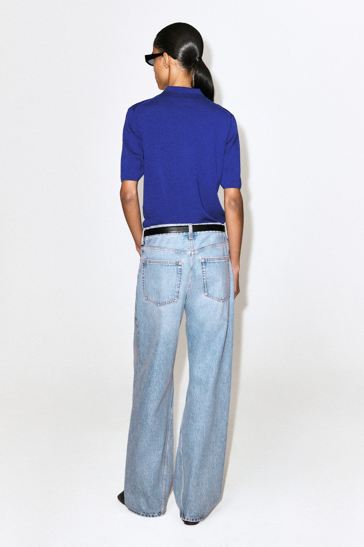 MERINO WOOL ZIP-UP POLO SHIRT — COBALT BLUE