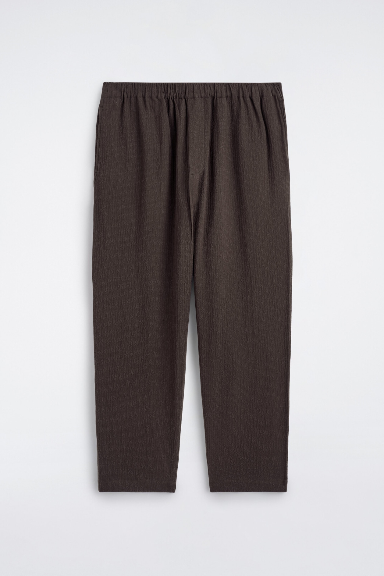 SEERSUCKER REGULAR-FIT TAPERED TROUSERS