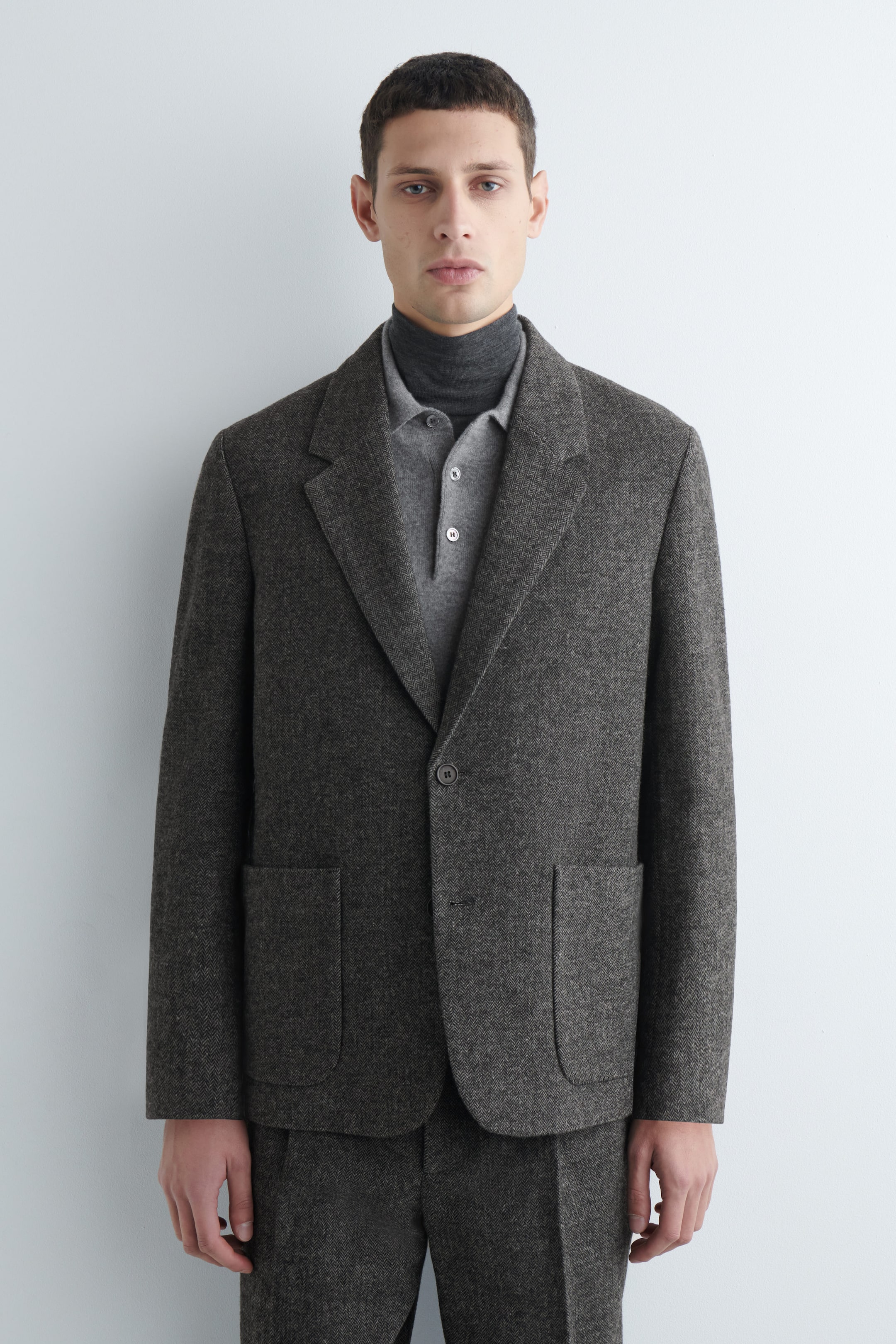 UNSTRUCTURED WOOL-HERRINGBONE BLAZER