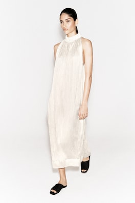 CRINKLED-SATIN MIDI DRESS — ECRU 7