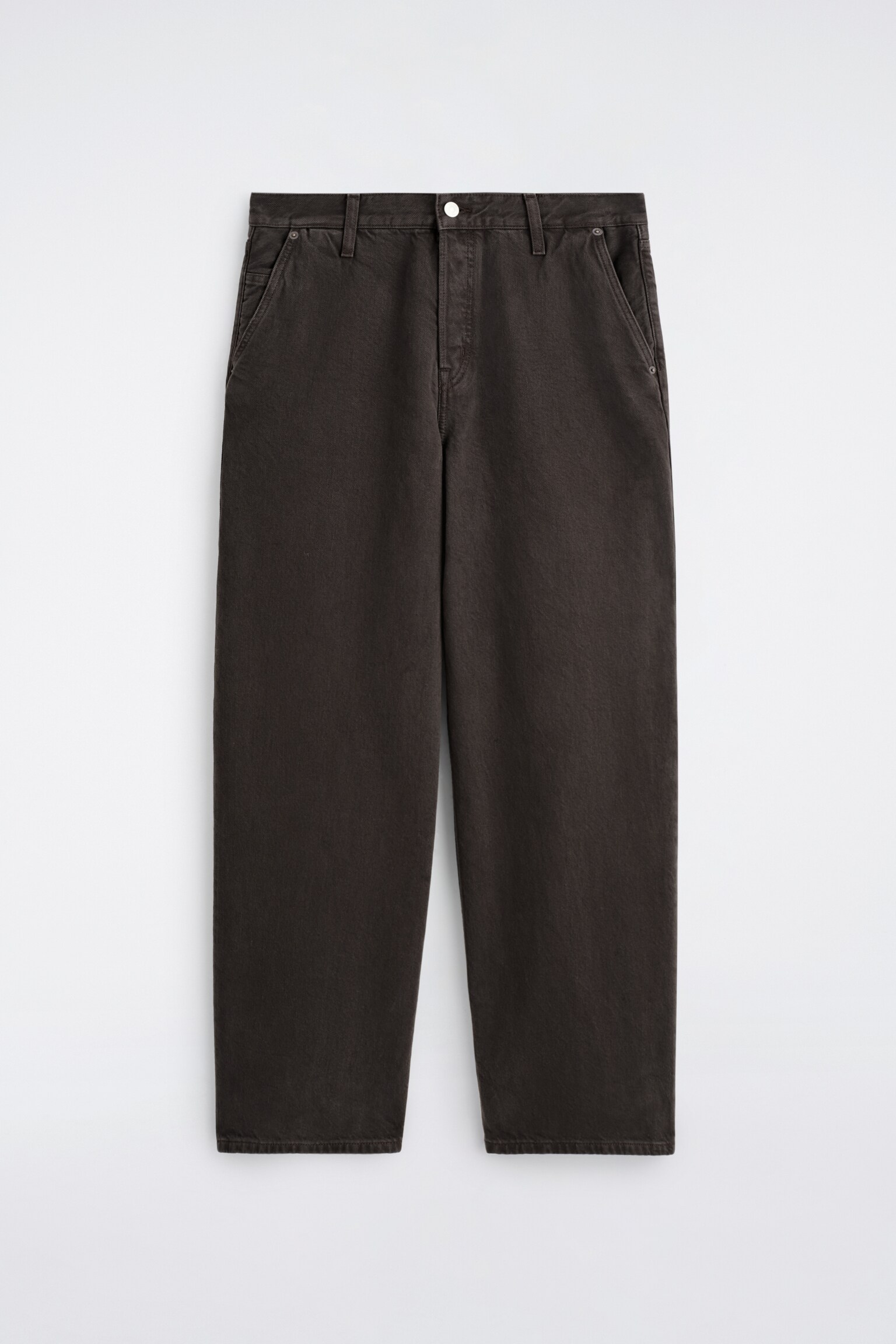WIDE-LEG DENIM TROUSERS - DARK BROWN