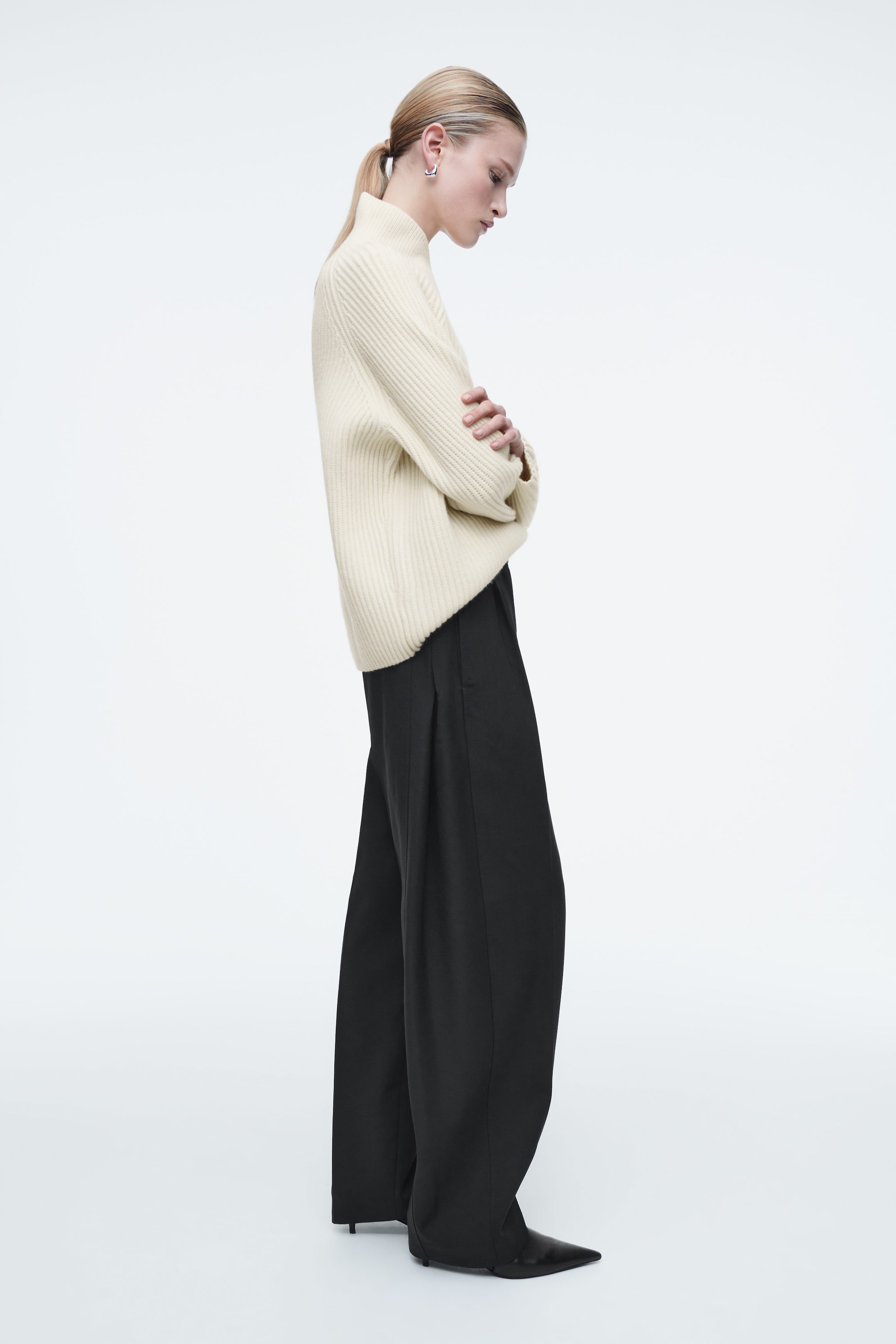 PANTALON BARREL EN LAINE MÉLANGÉE
