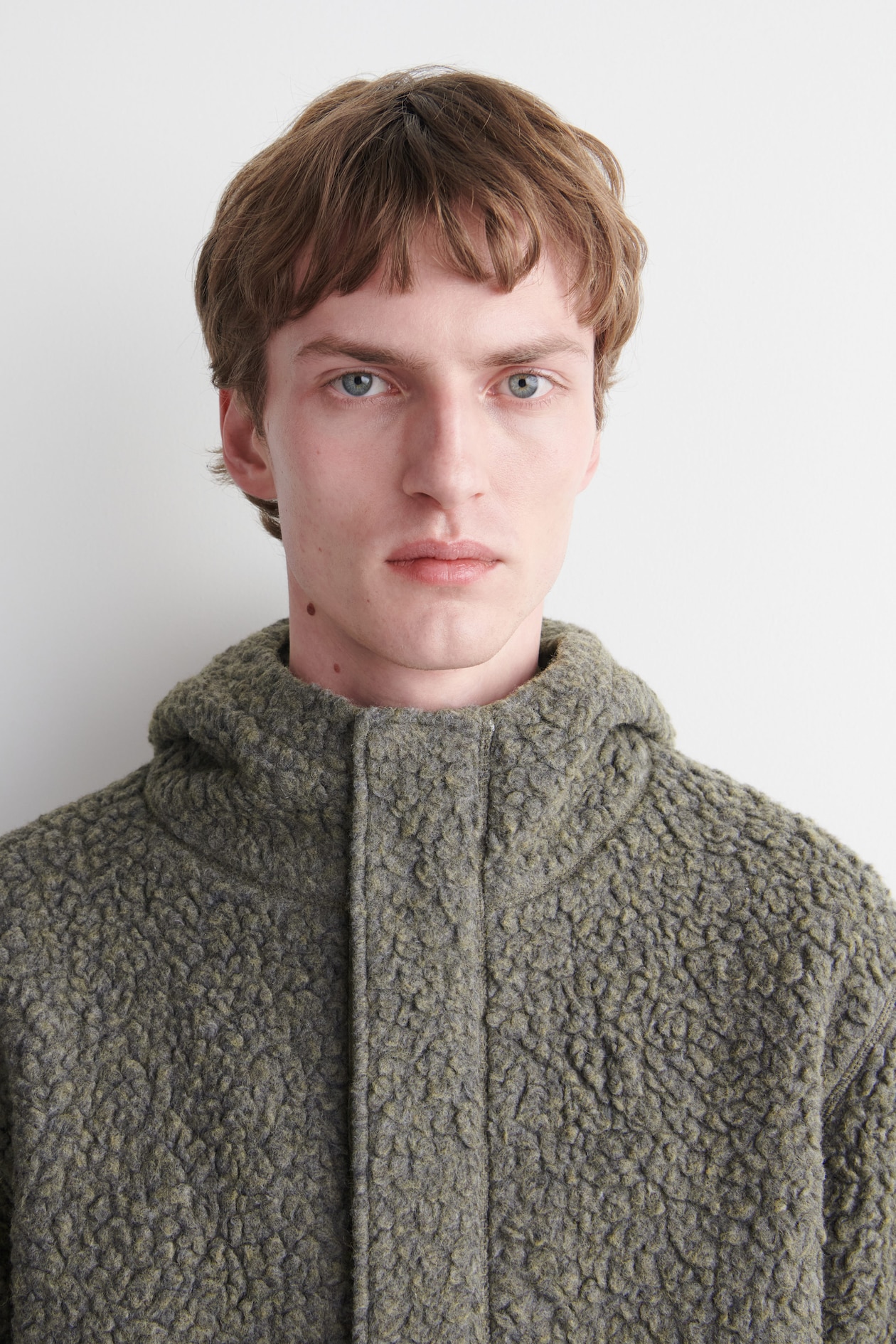 HOODED TEDDY JACKET — LIGHT-BROWN MÉLANGE