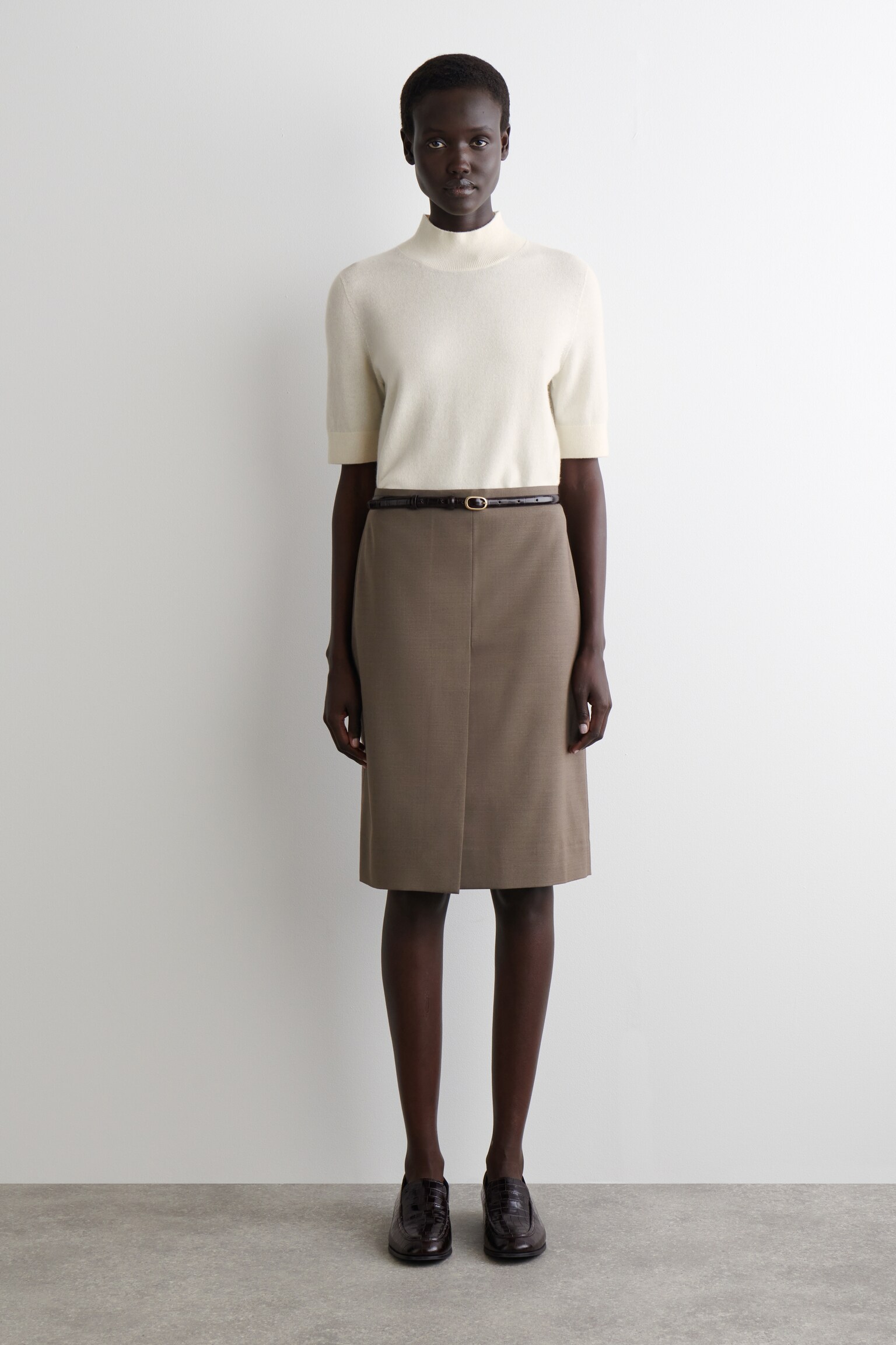 GONNA A TUBINO IN LANA MERINO - MARRONE