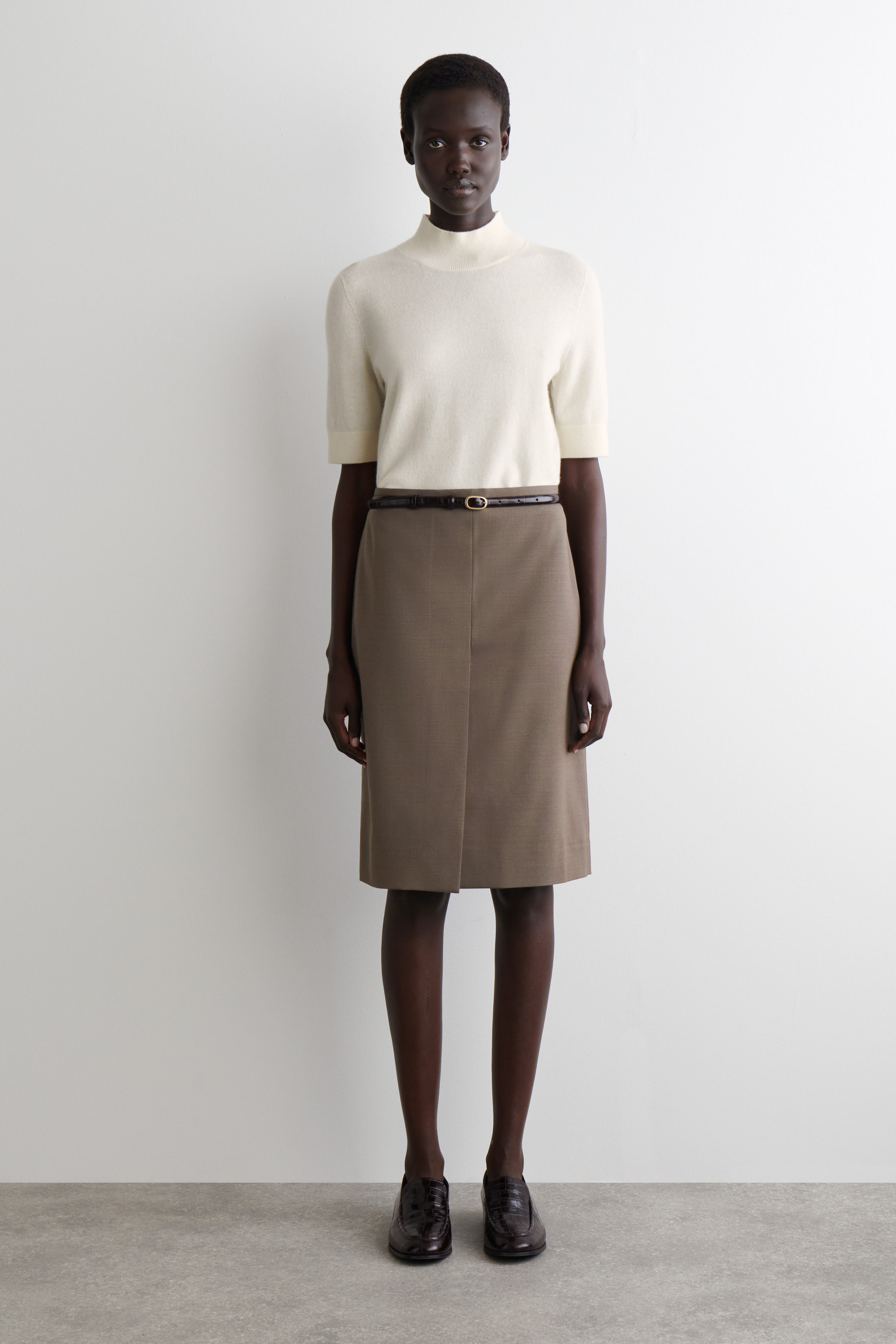 MERINO WOOL-BLEND PENCIL SKIRT - BROWN | COS US