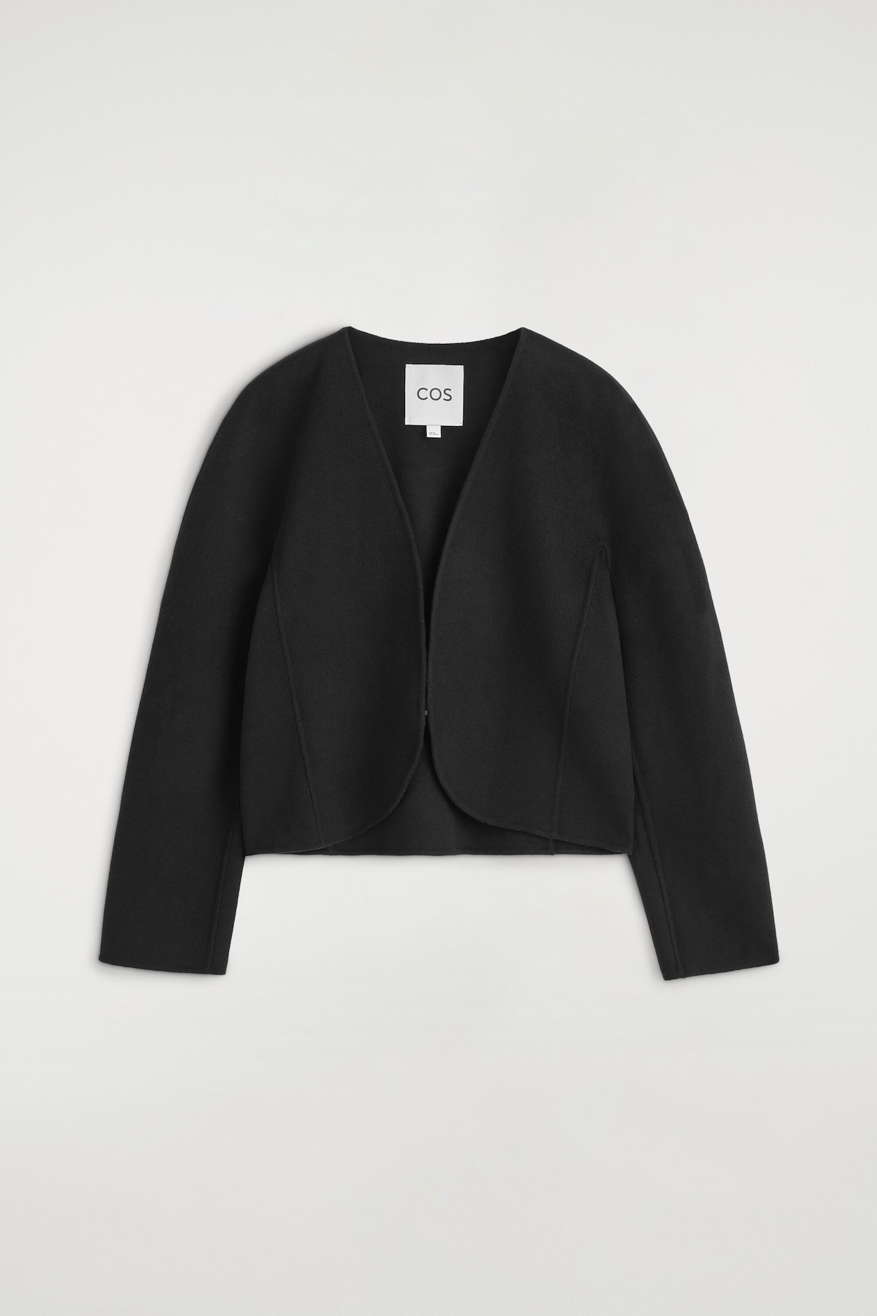 CROPPED DOUBLE-FACED WOOL-BLEND BLAZER — BLACK