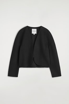 CROPPED DOUBLE-FACED WOOL-BLEND BLAZER — BLACK 8