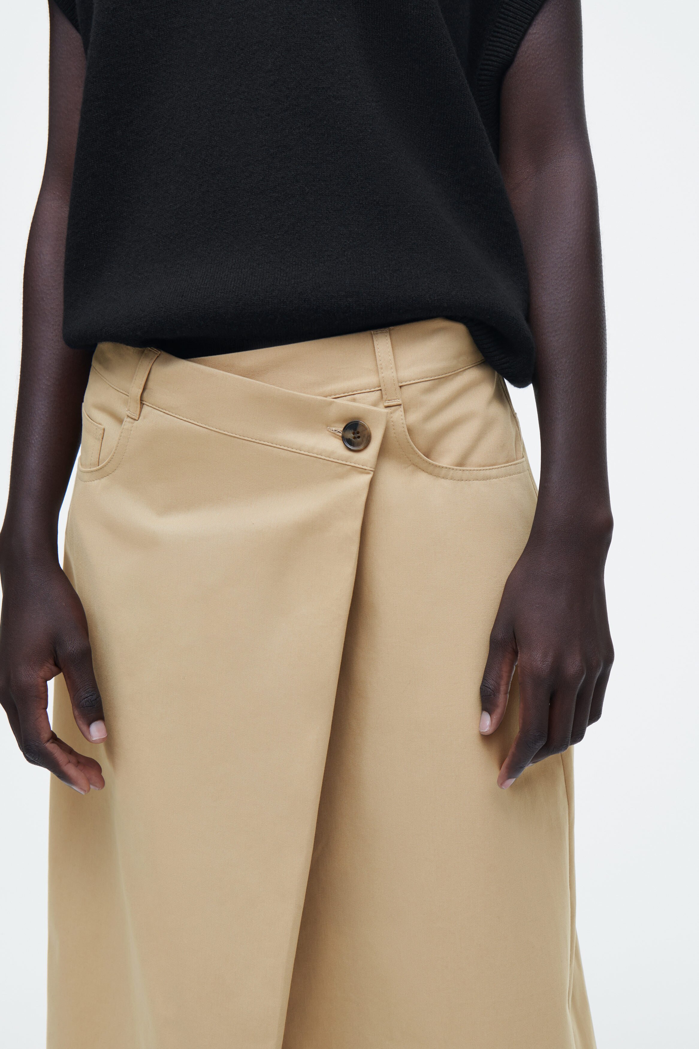 ASYMMETRIC COTTON MIDI SKIRT - BEIGE | COS
