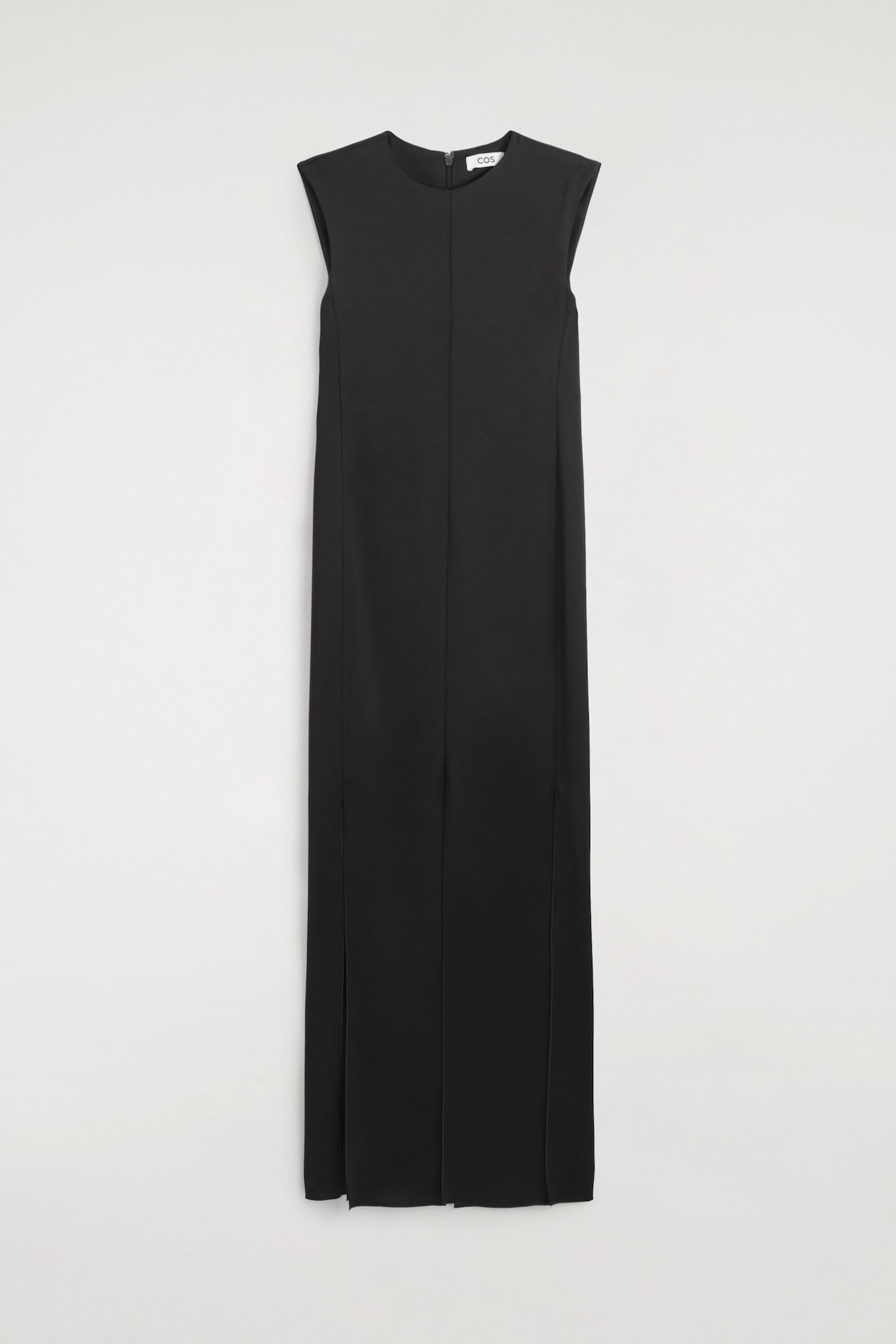 PANELED MATTE-SATIN COLUMN DRESS — CARBON