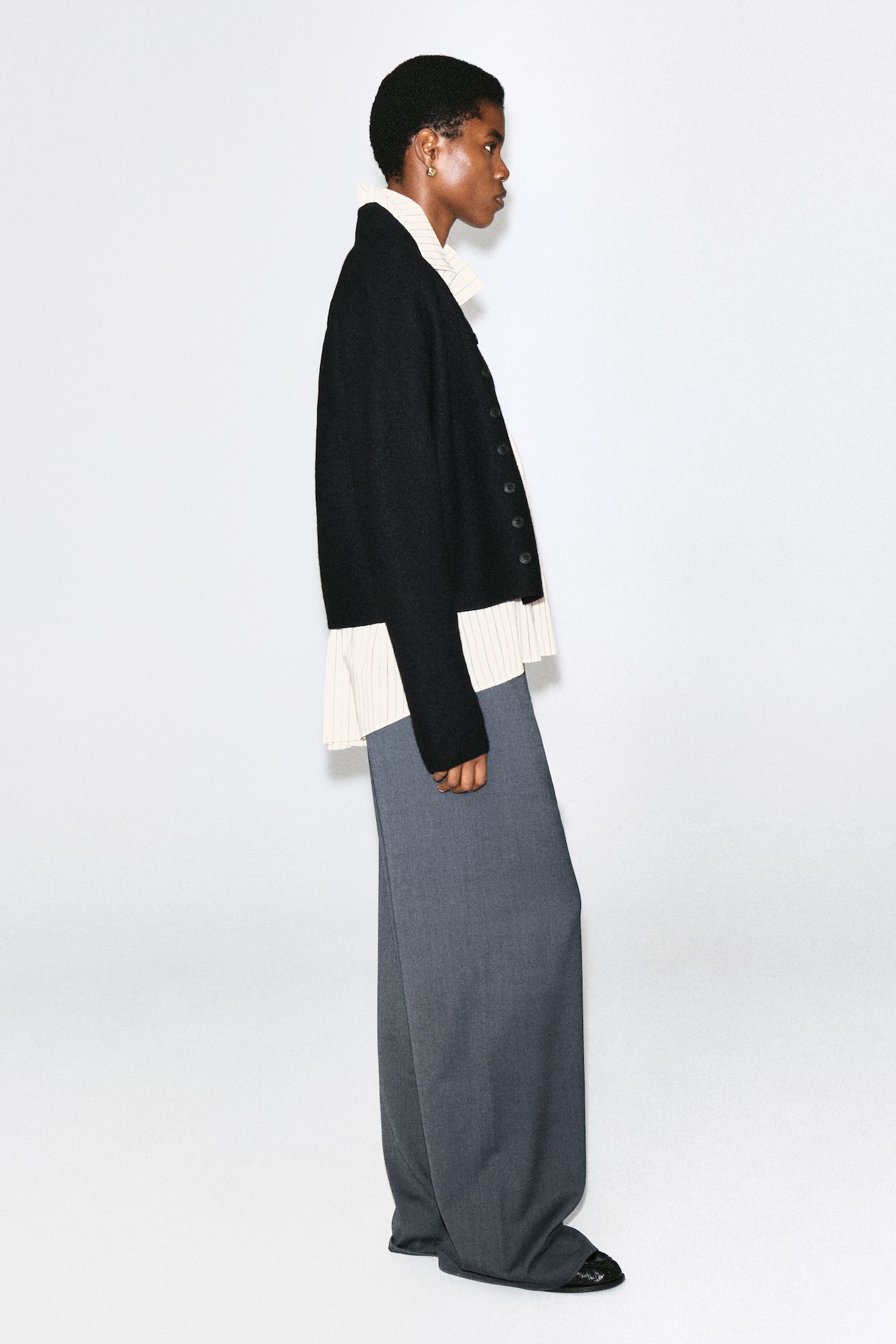 WOOL-BLEND WIDE-LEG PANTS — BLUE-GRAY