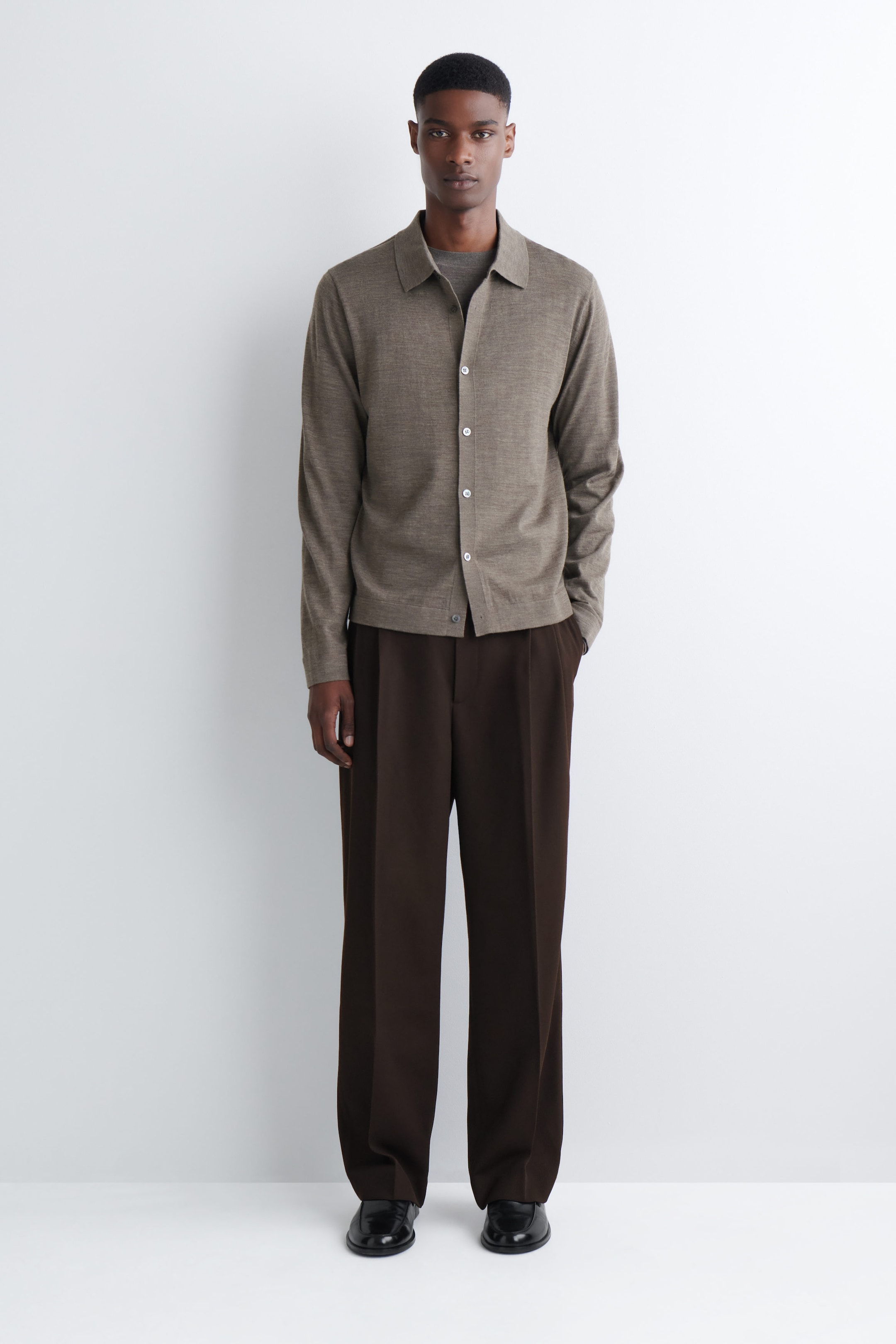 PLEATED WOOL-BLEND STRAIGHT-LEG TROUSERS