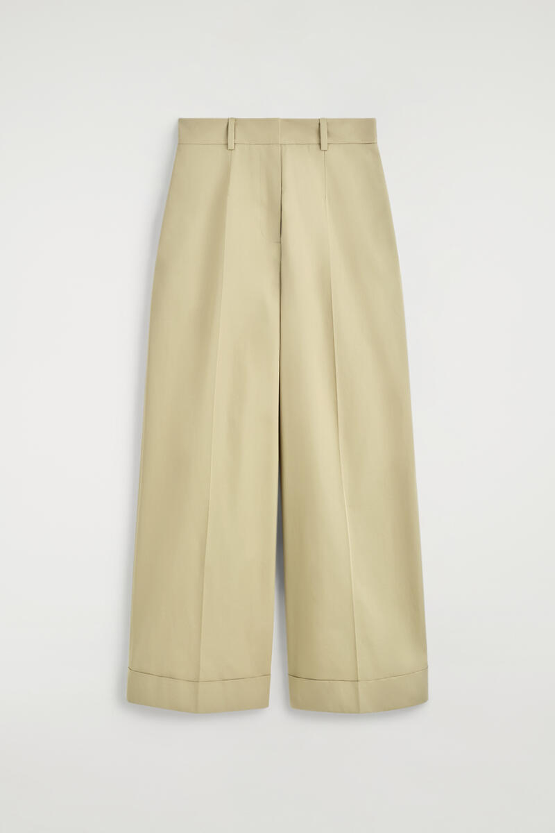 Cotton-Twill Wide-Leg Turn-Up Pants
