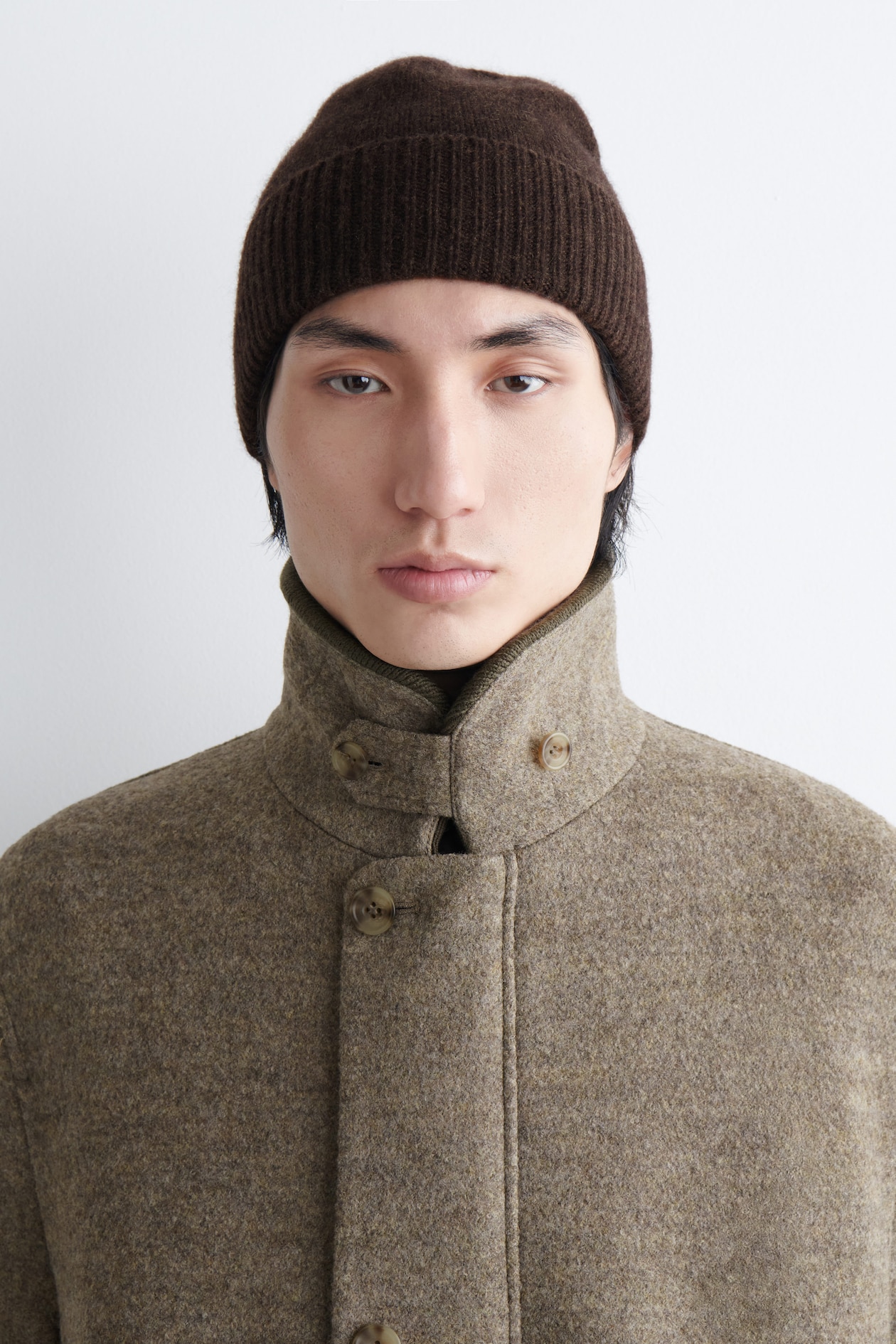 PURE CASHMERE BEANIE — DARK BROWN