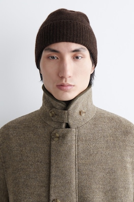 PURE CASHMERE BEANIE — DARK BROWN 1