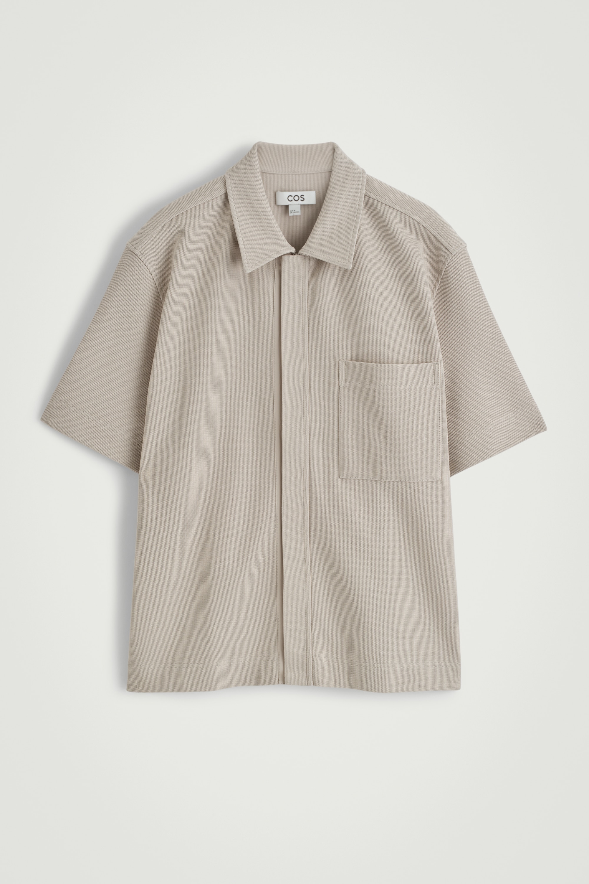 KOŠILE NA ZIP Z TEXTUROVANÉHO BAVLNĚNÉHO ÚPLETU - SVĚTLÁ KRTČÍ/ČERNÁ