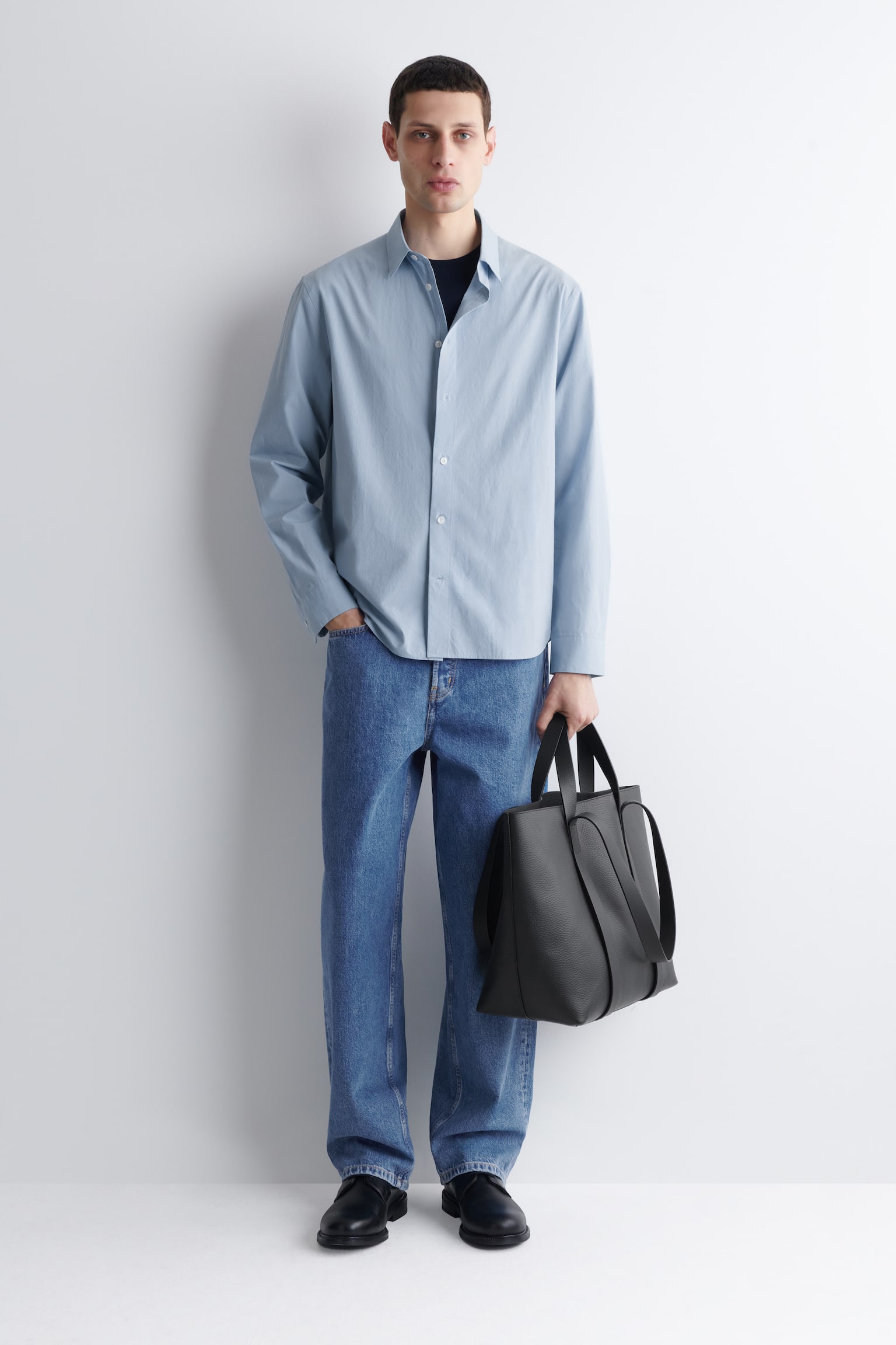 Camisa descontraída em popelina de algodão pima - AZUL/Azul-claro/Caqui / às riscas/BEGE/azul-claro - 7