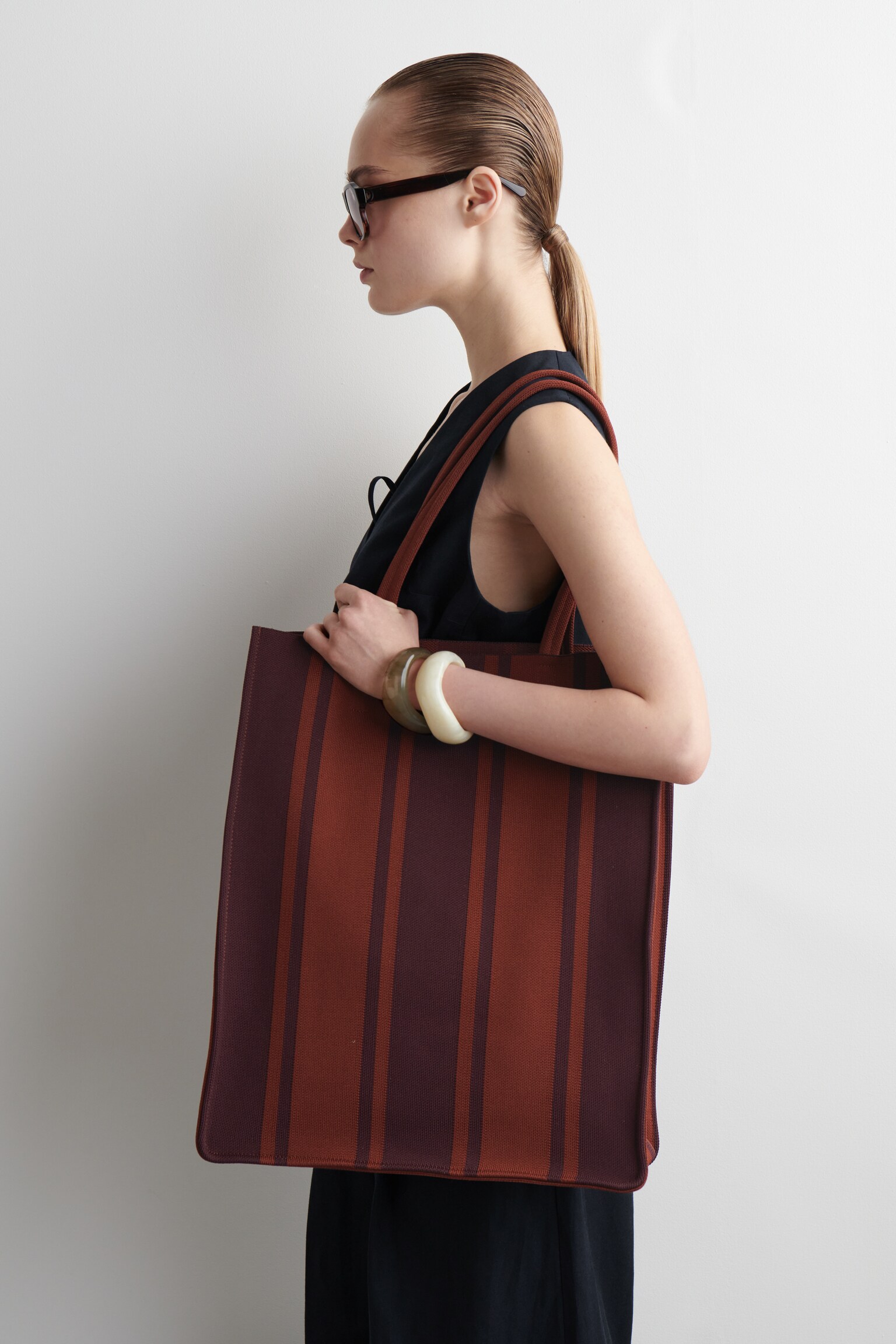 BORSA TOTE A RIGHE - ROSSO / RIGHE - 3
