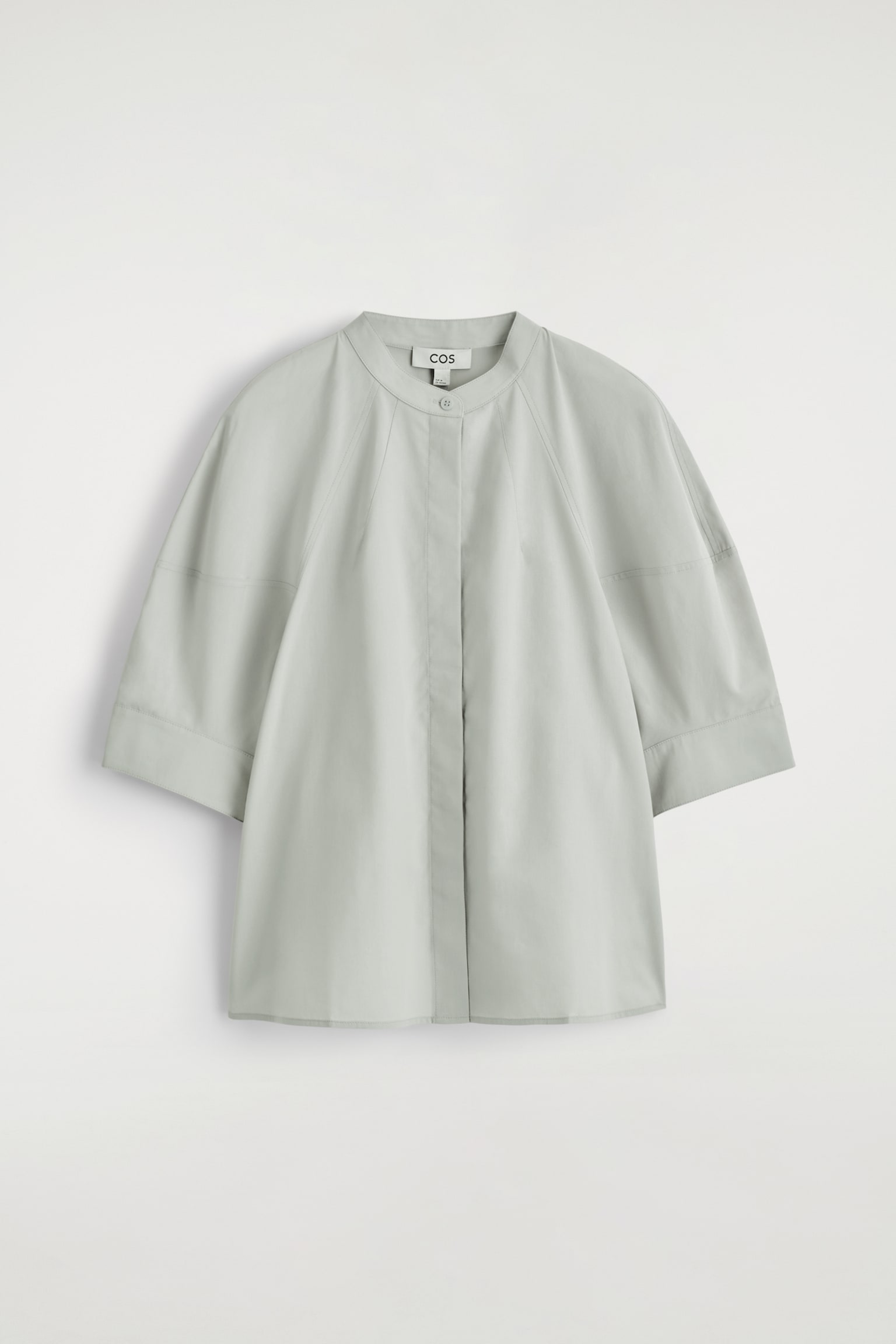 PUFF-SLEEVE COTTON BLOUSE - LIGHT TURQUOISE/PLUM - 2
