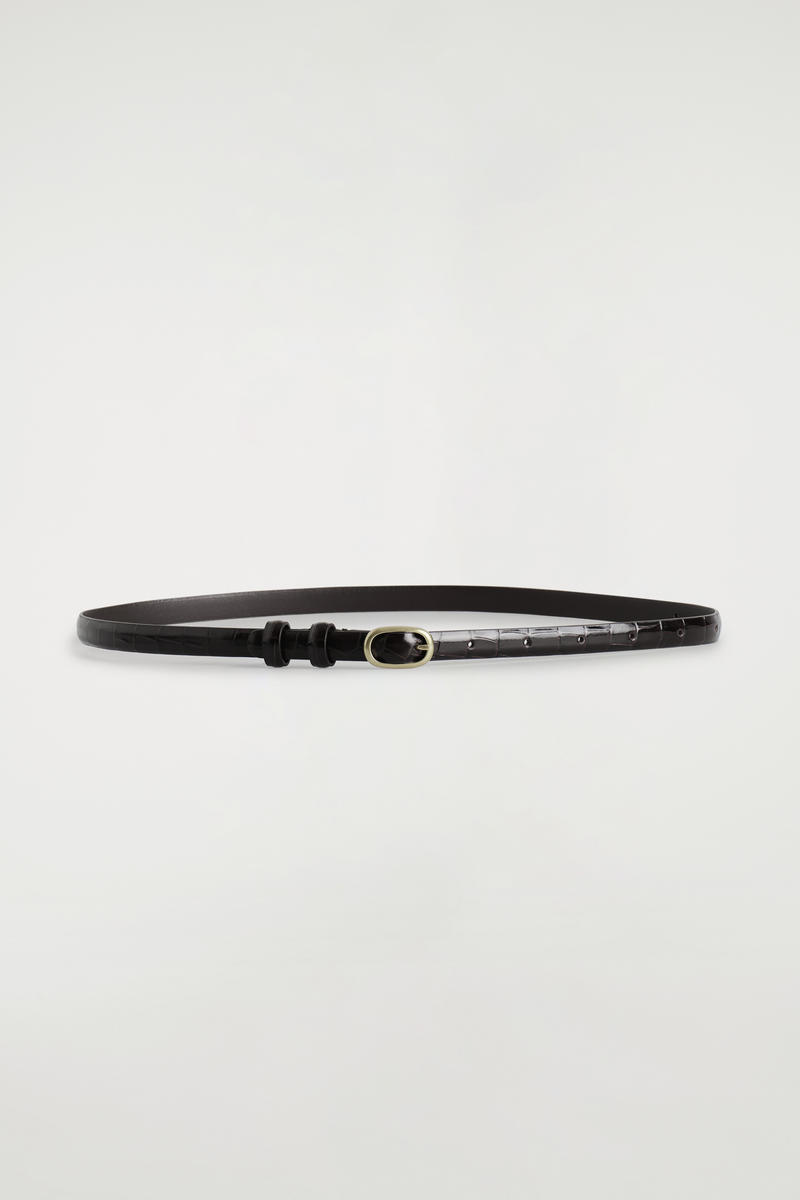 Cos Slim Croc-effect Leather Belt In Brown