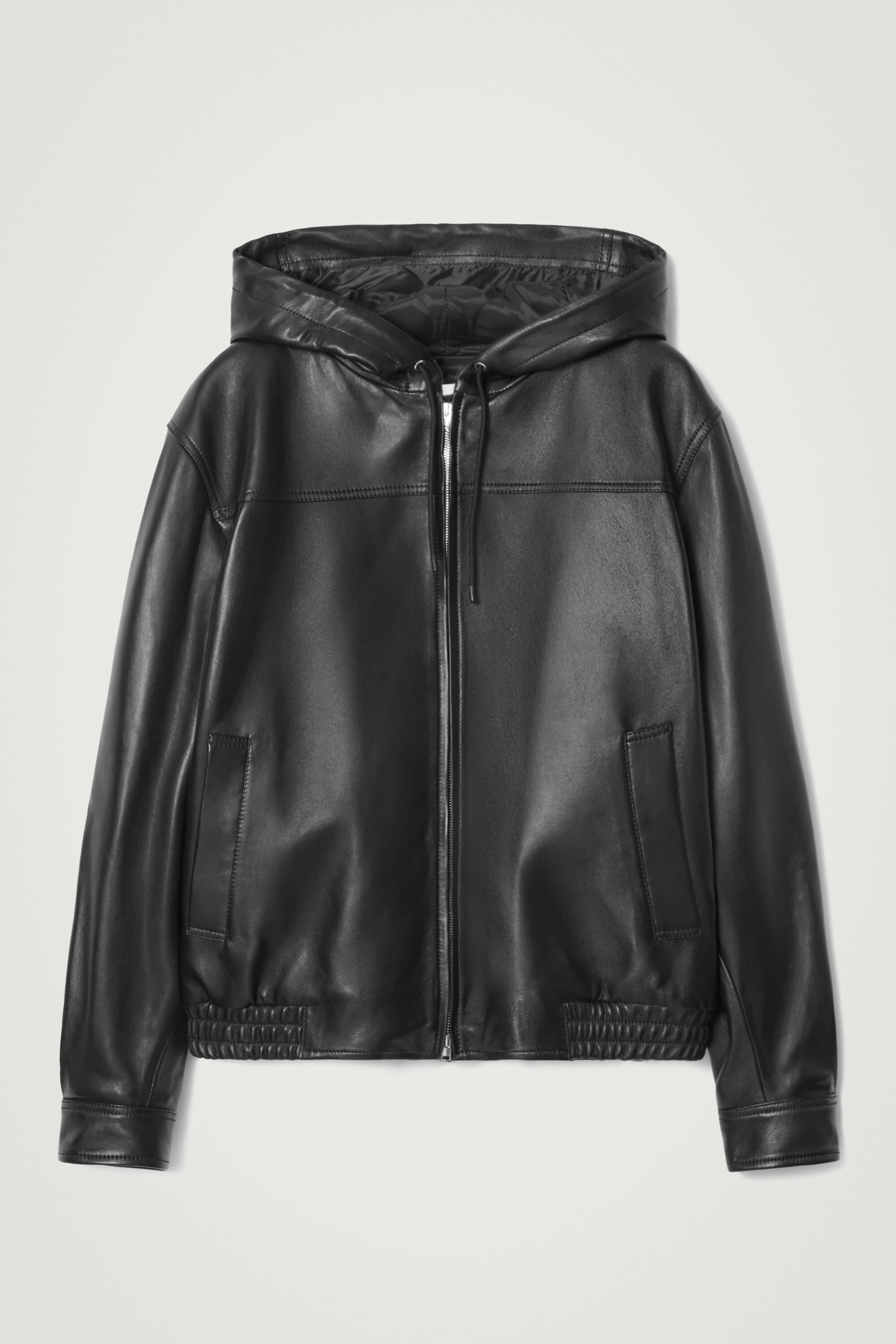 HOODED LEATHER BOMBER JACKET - BLACK | COS