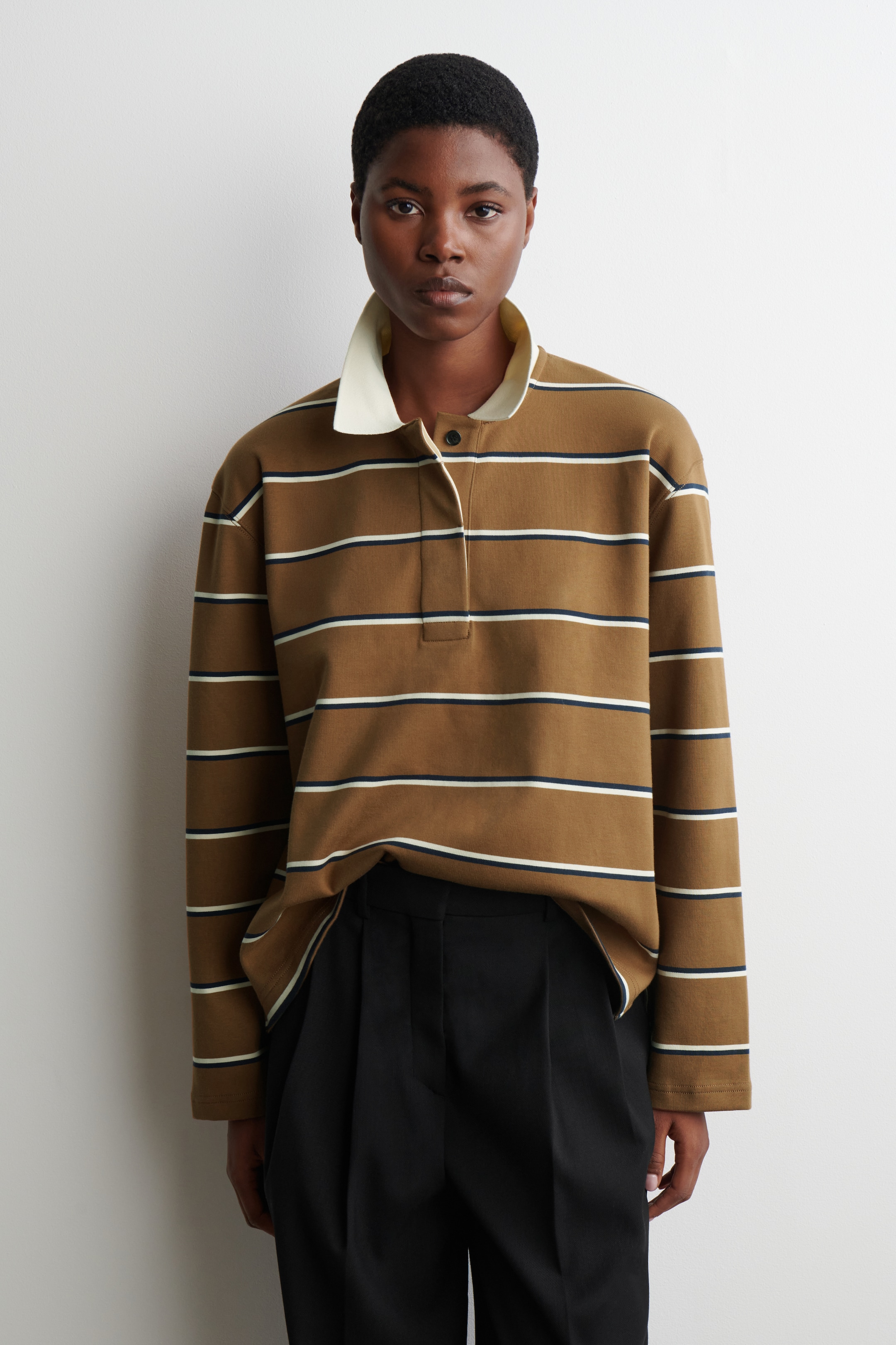 View larger image: STRIPED LONG-SLEEVED POLO SHIRT - BROWN / STRIPED - Ladies | H&M GB 1