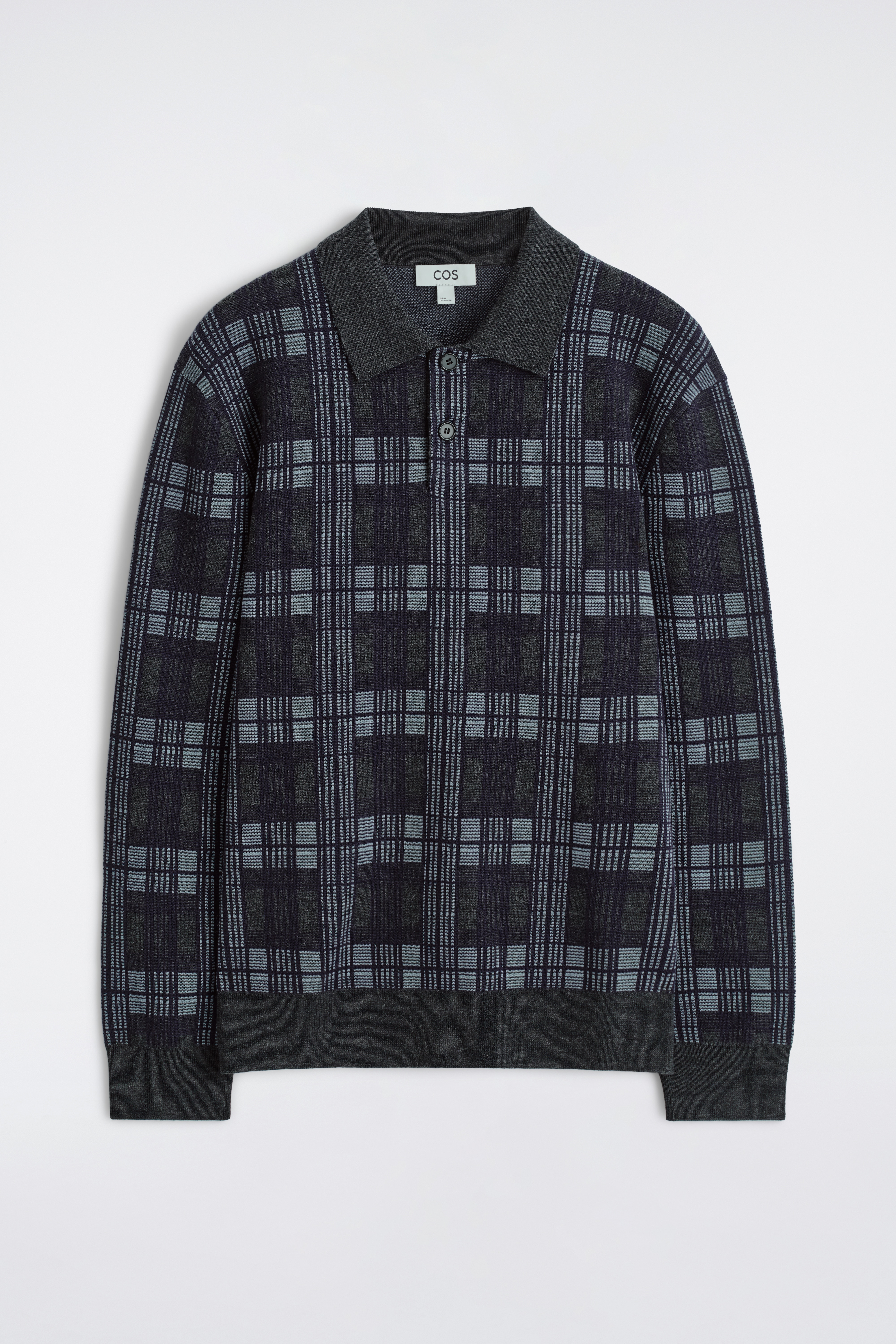 WOOL-JACQUARD POLO JUMPER - NAVY / CHECKED