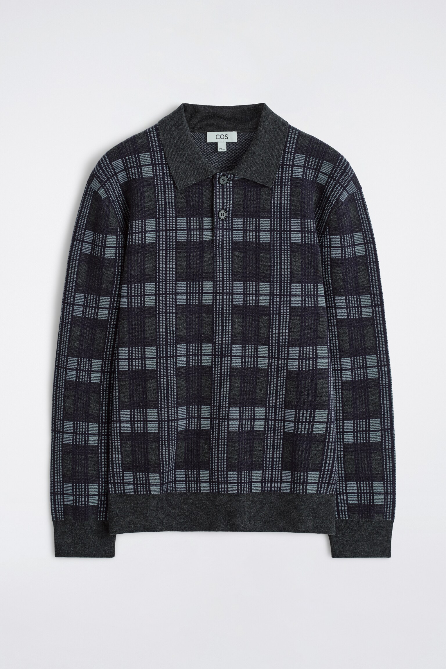 WOOL-JACQUARD POLO JUMPER - NAVY / CHECKED - 2